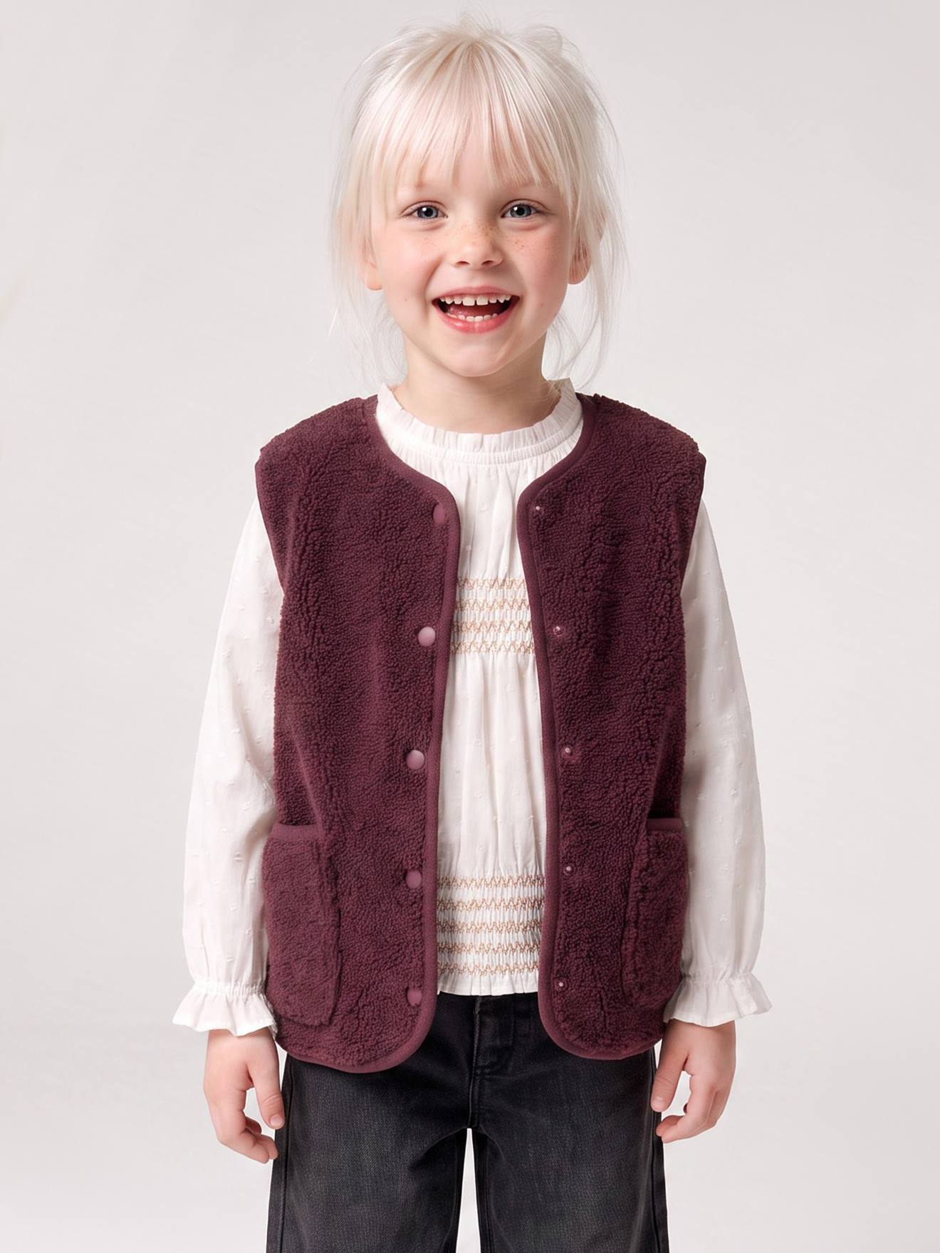 Gilet fille sans manches en sherpa prune