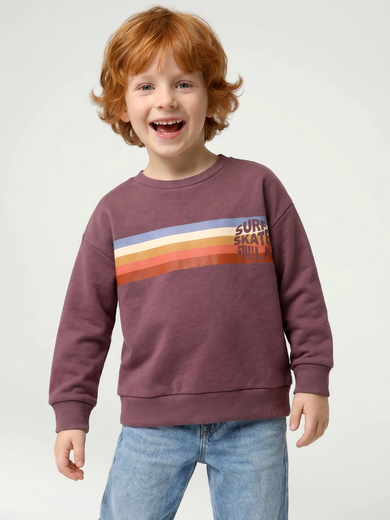 Sweat garçon col rond mauve
