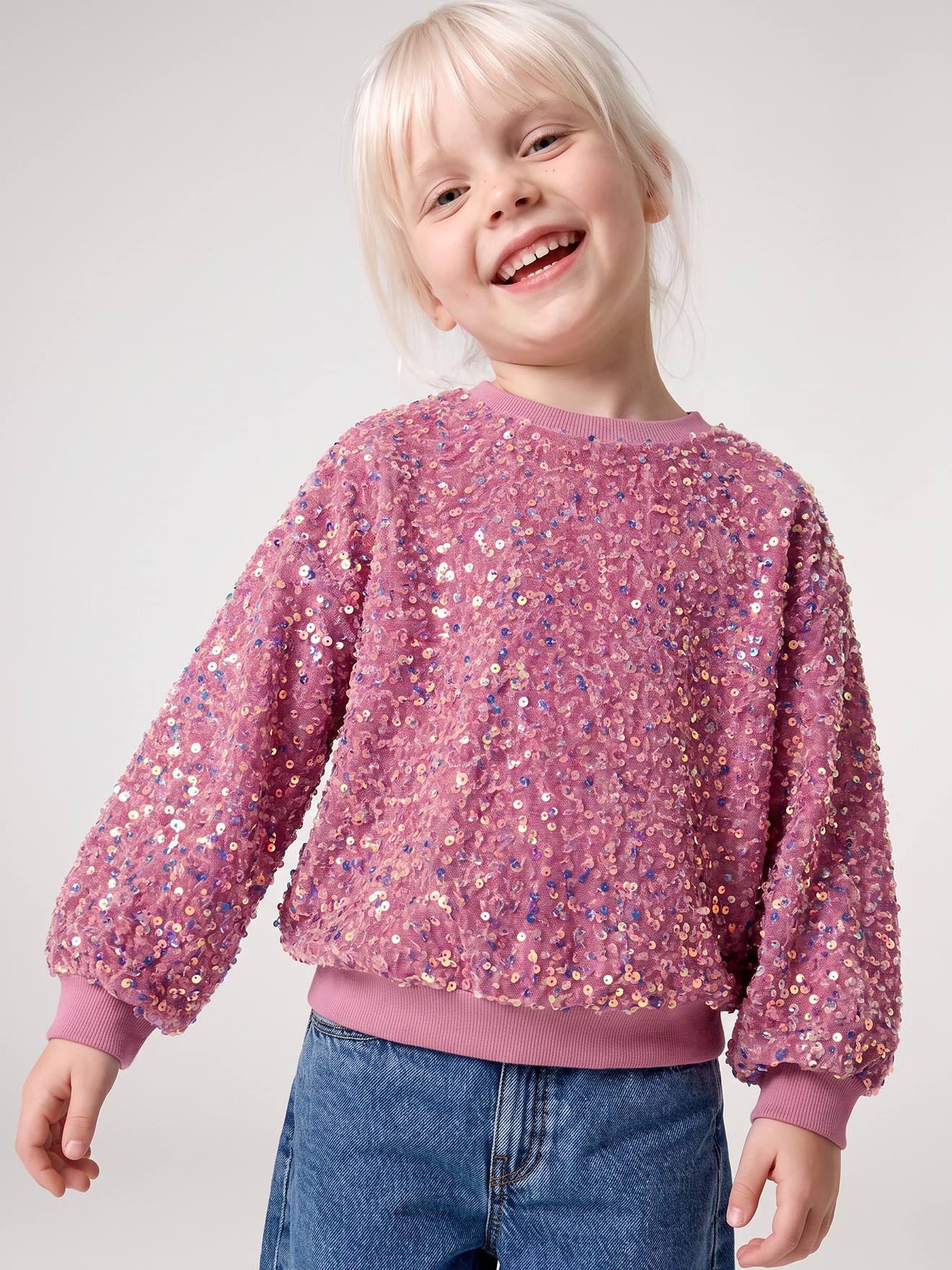 Sweat fille à sequins mauve