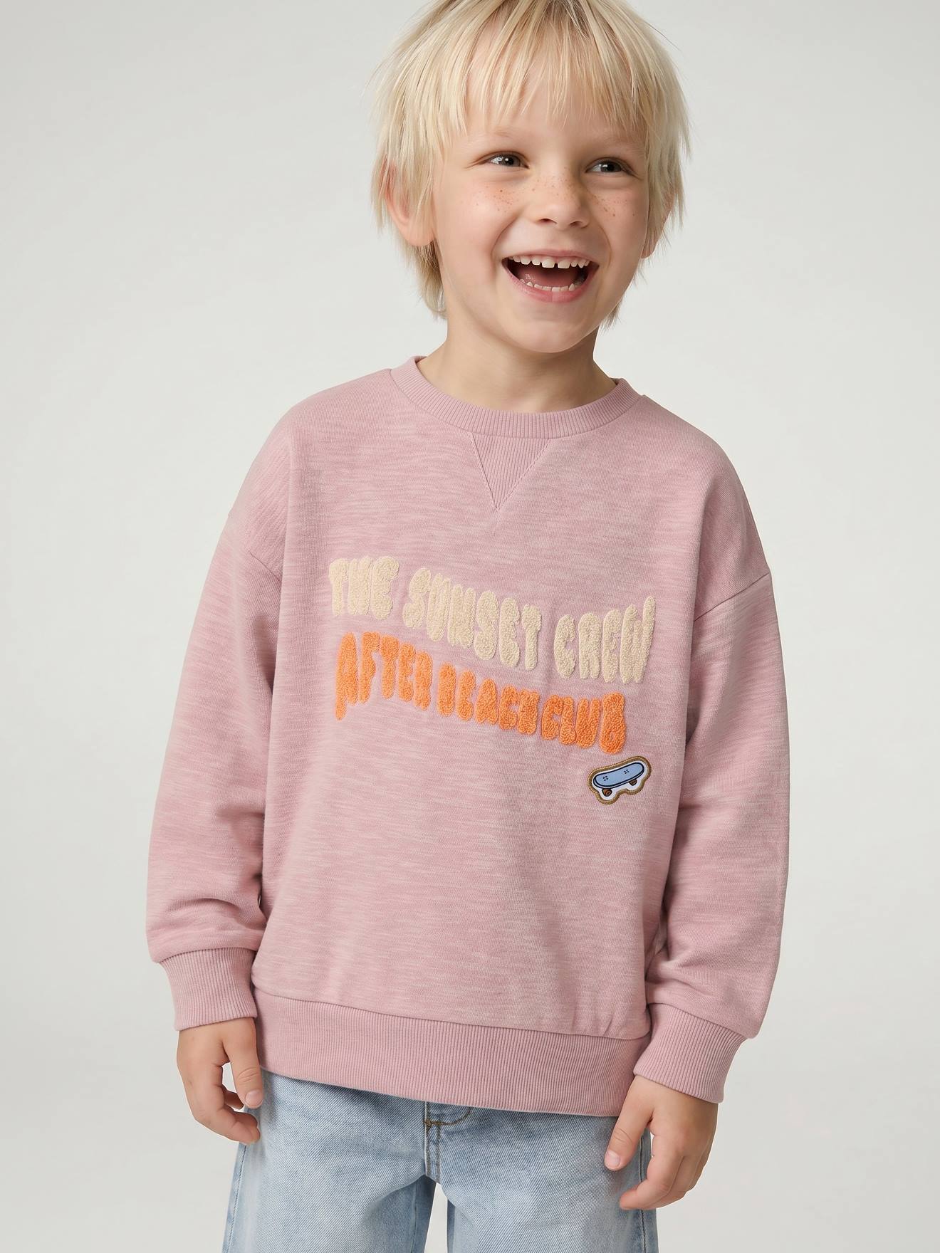 Sweat col rond garçon rose pâle