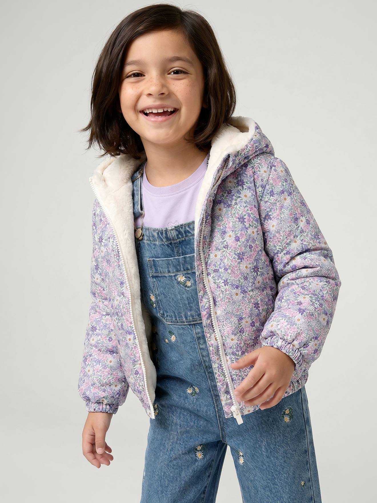 Coupe-vent fille à capuche réversible léopard/sherpa vanille