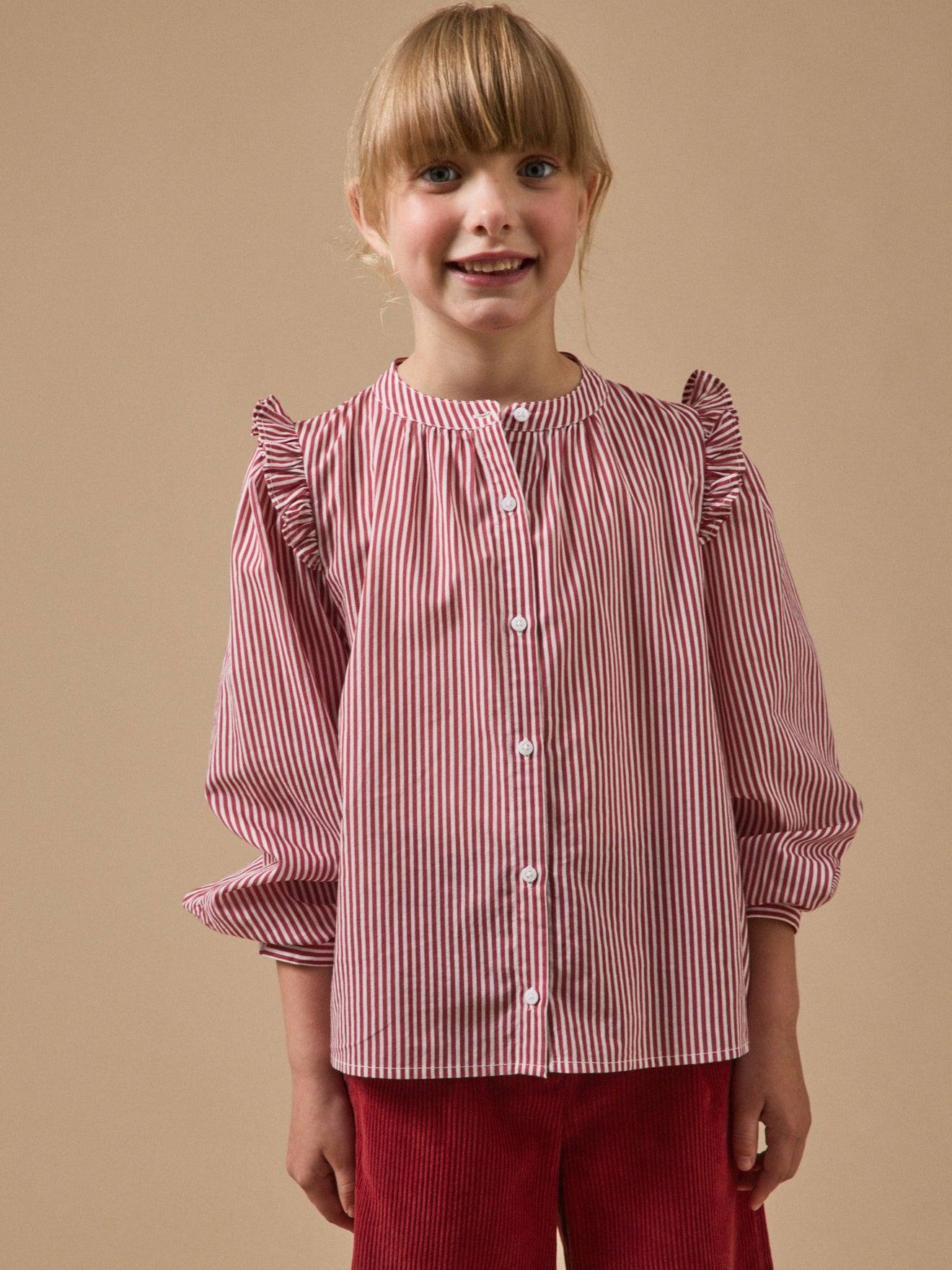Chemise Rayée Volantée Fille Rayure Cerise