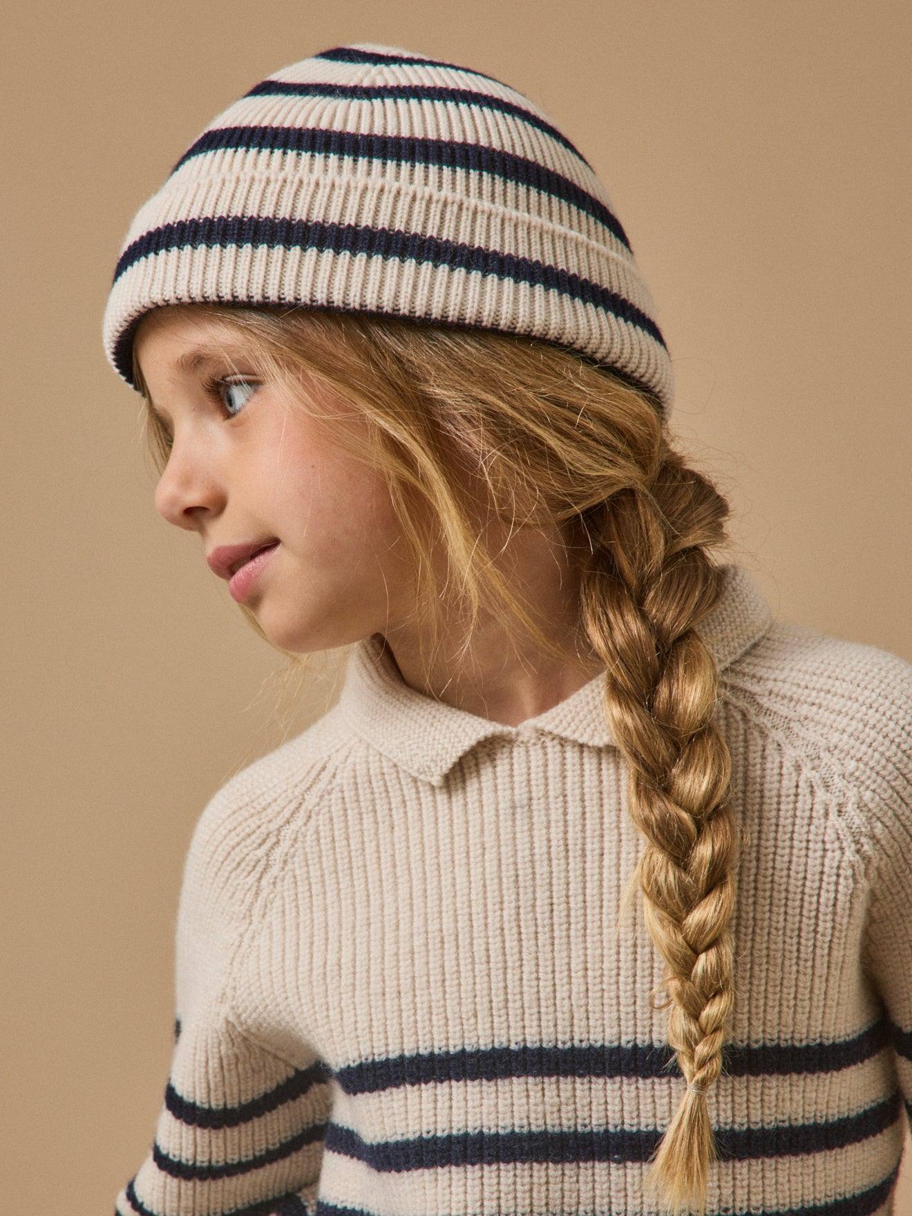Bonnet Laine Mérinos Enfant - Cyrillus X Les 3 Tricoteurs Rayure Marine Bonnet Laine Mérinos Enfant - Cyrillus X Les 3 Tricoteurs Rayure Marine