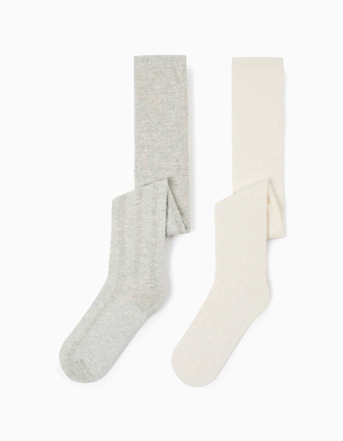 Lot De 2 Collants À Pois/maille Torsadée Multicolore
