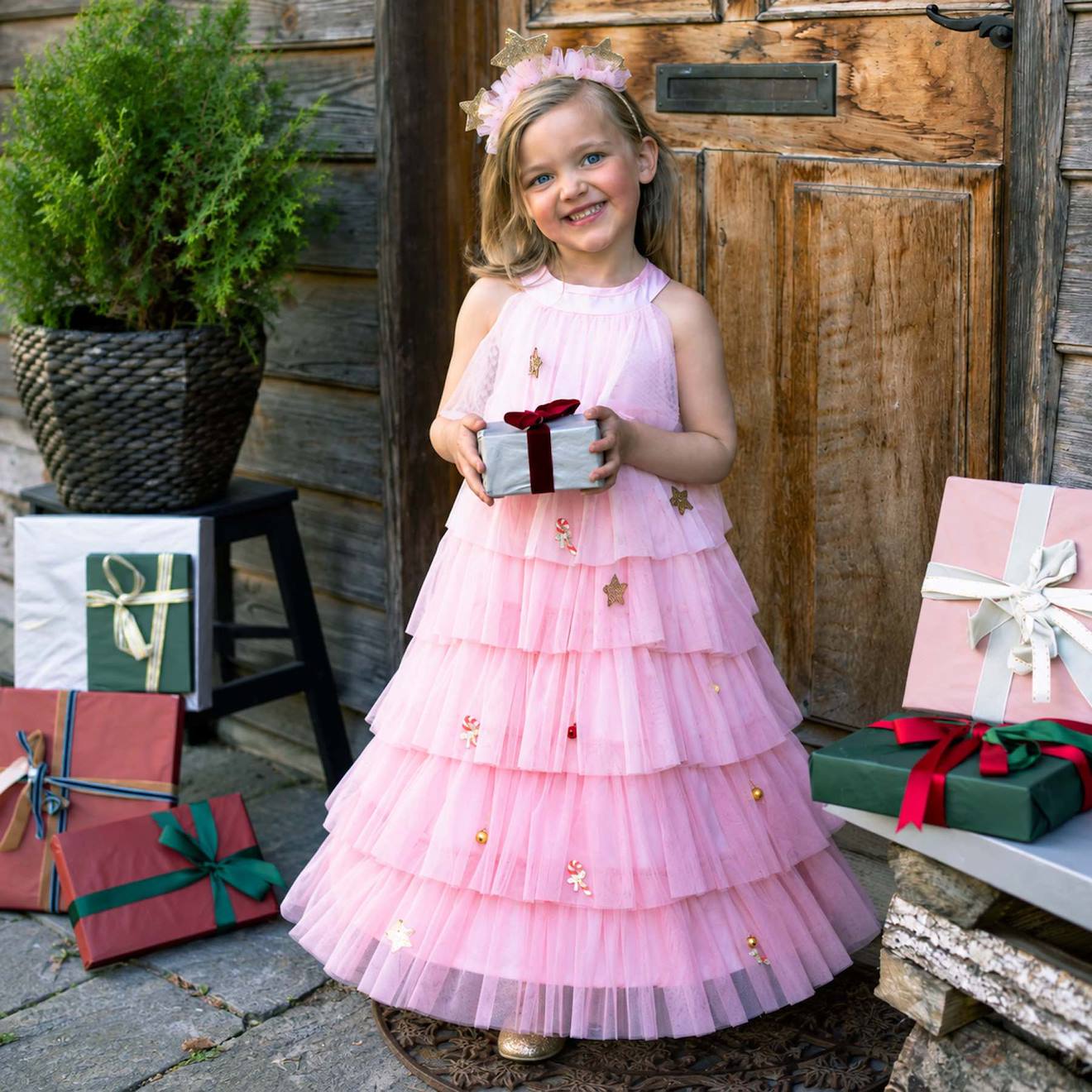 Déguisement Enfant Robe De Princesse De Noël Avec Serre Tête Rose