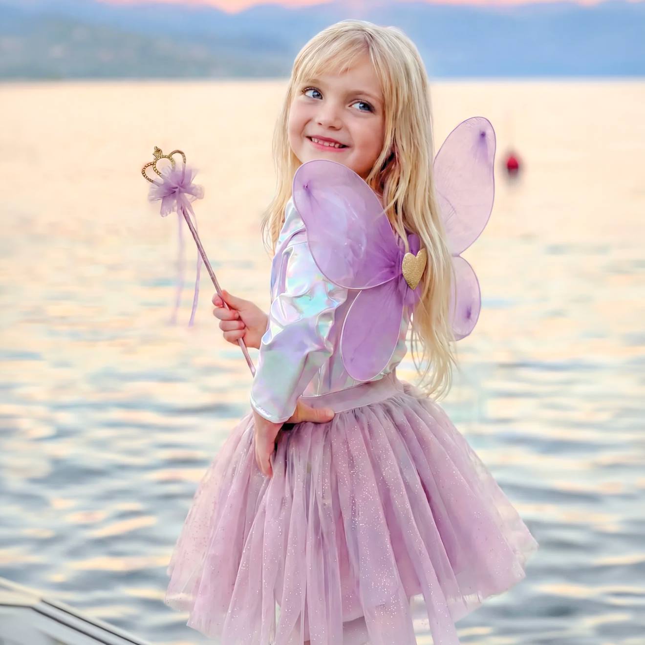 Déguisement Enfant Jupe Princesse Fée Avec Ailes Et Baguette Violet