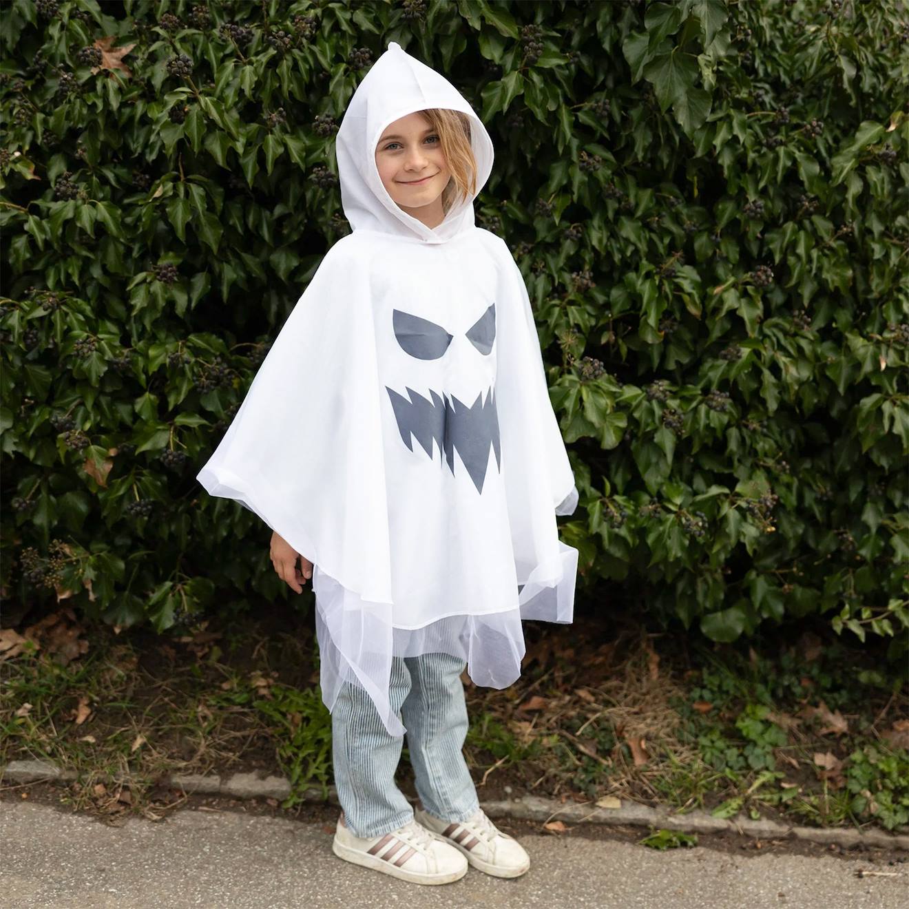Déguisement Enfant Poncho À Capuche Fantôme Halloween Blanc Déguisement Enfant Poncho À Capuche Fantôme Halloween Blanc
