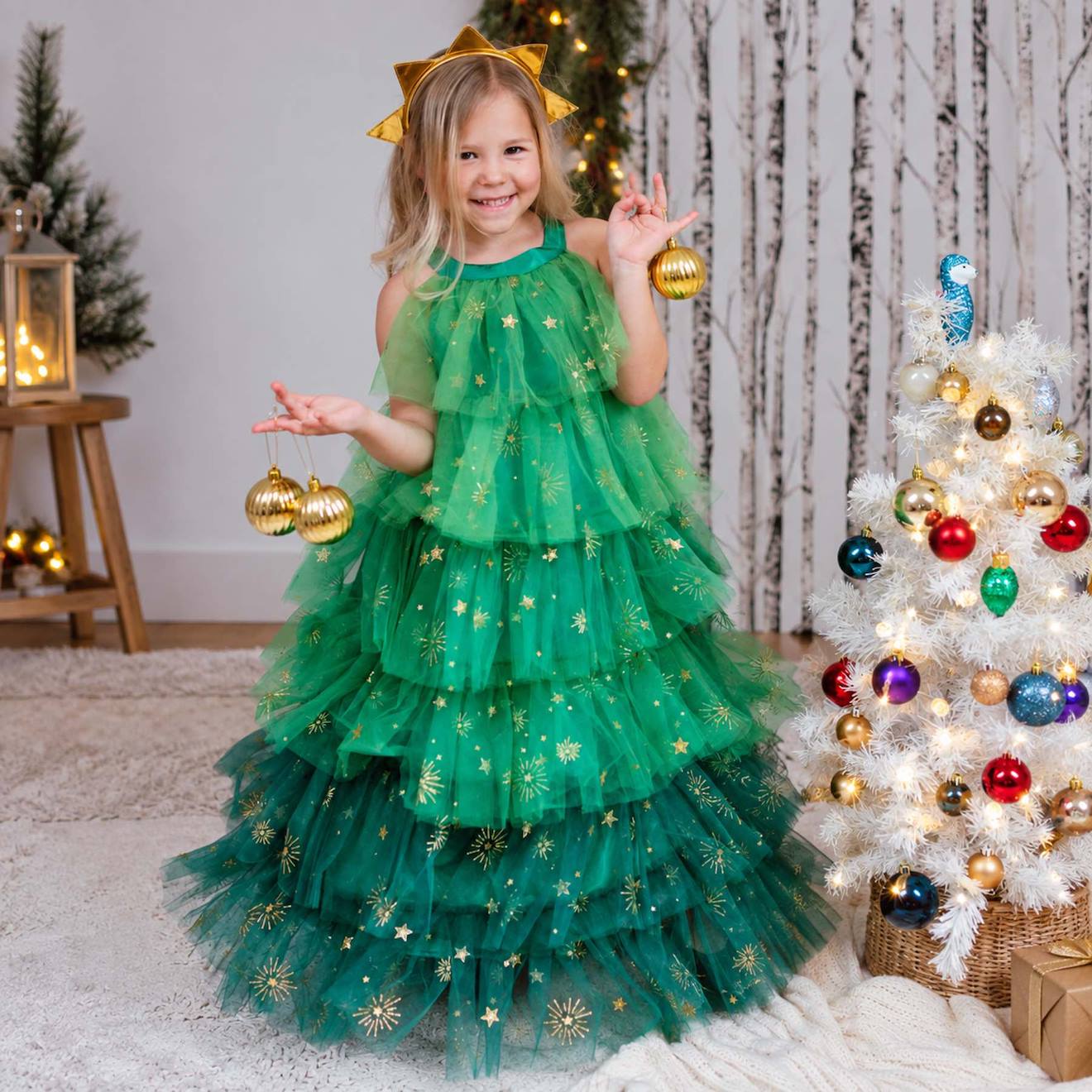 Déguisement Enfant Robe De Princesse De Noël Avec Serre Tête Vert