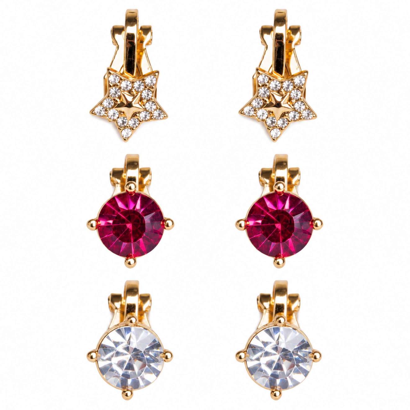 Set De 3 Paires De Boucles D'oreilles Clips Princesse Rouge
