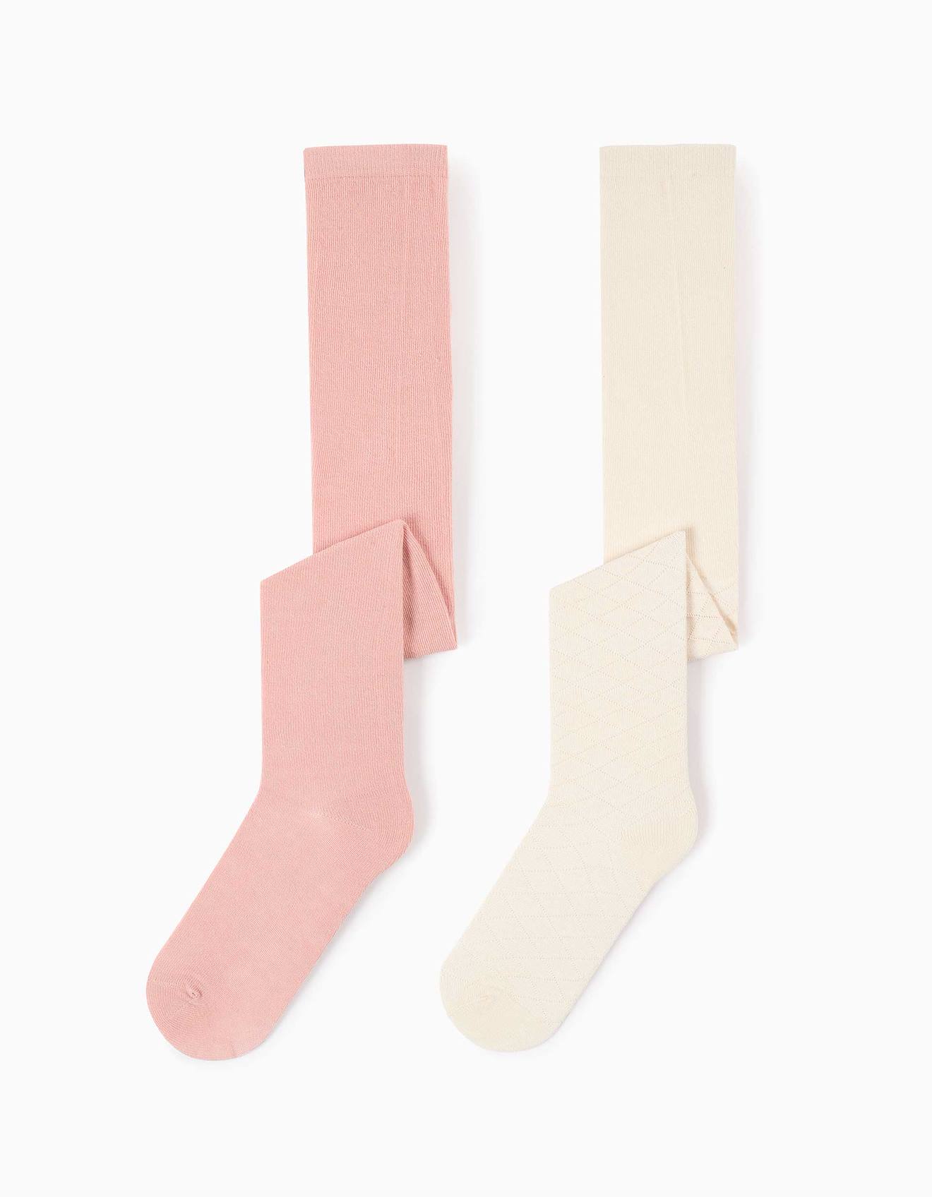 Lot De 2 Collants En Maille Unie/ajourée Multicolore