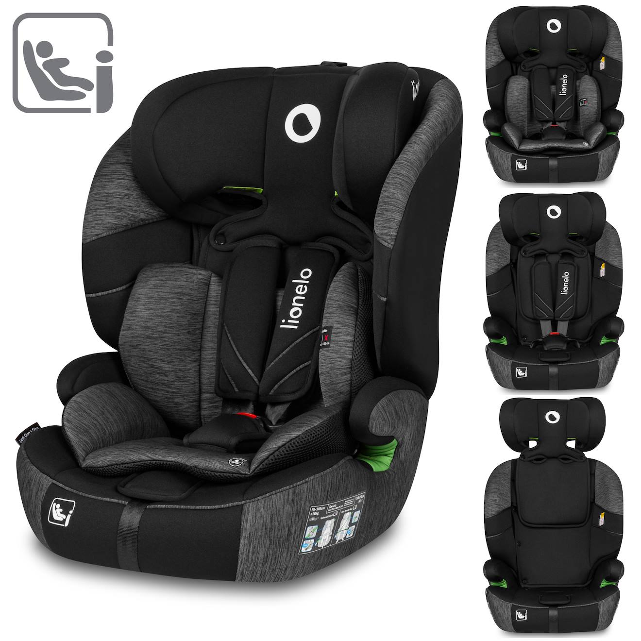 Siège Auto Évolutif Levi One I-size 76-150 Cm, Groupe 1/2/3 Black Grey