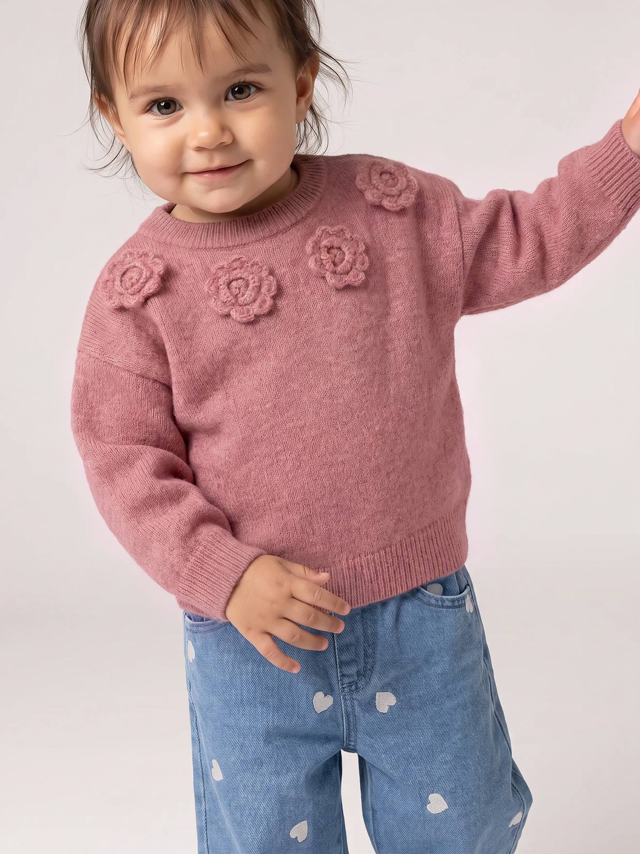 Pull bébé fille manches longues rose poudré