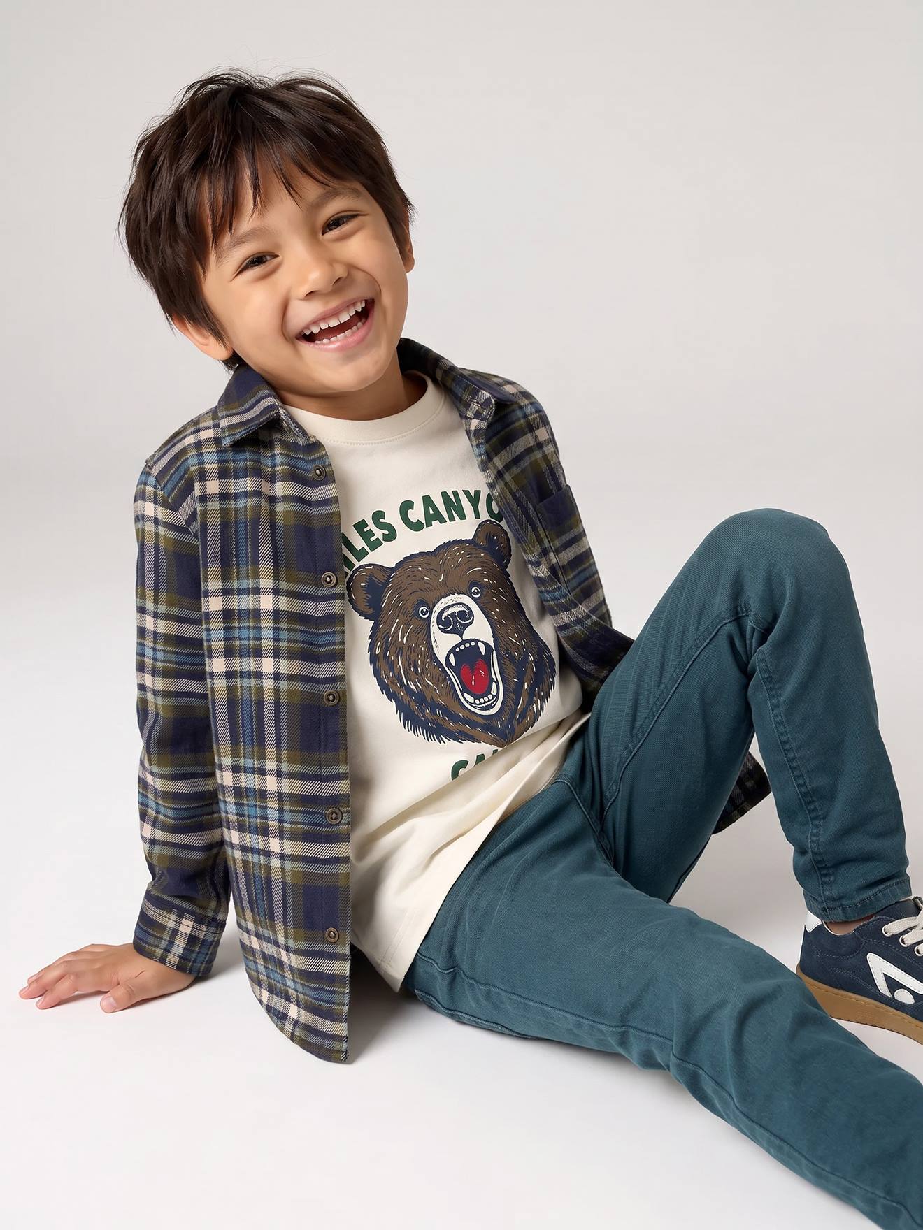 Chemise à carreaux en flanelle garçon vert anglais