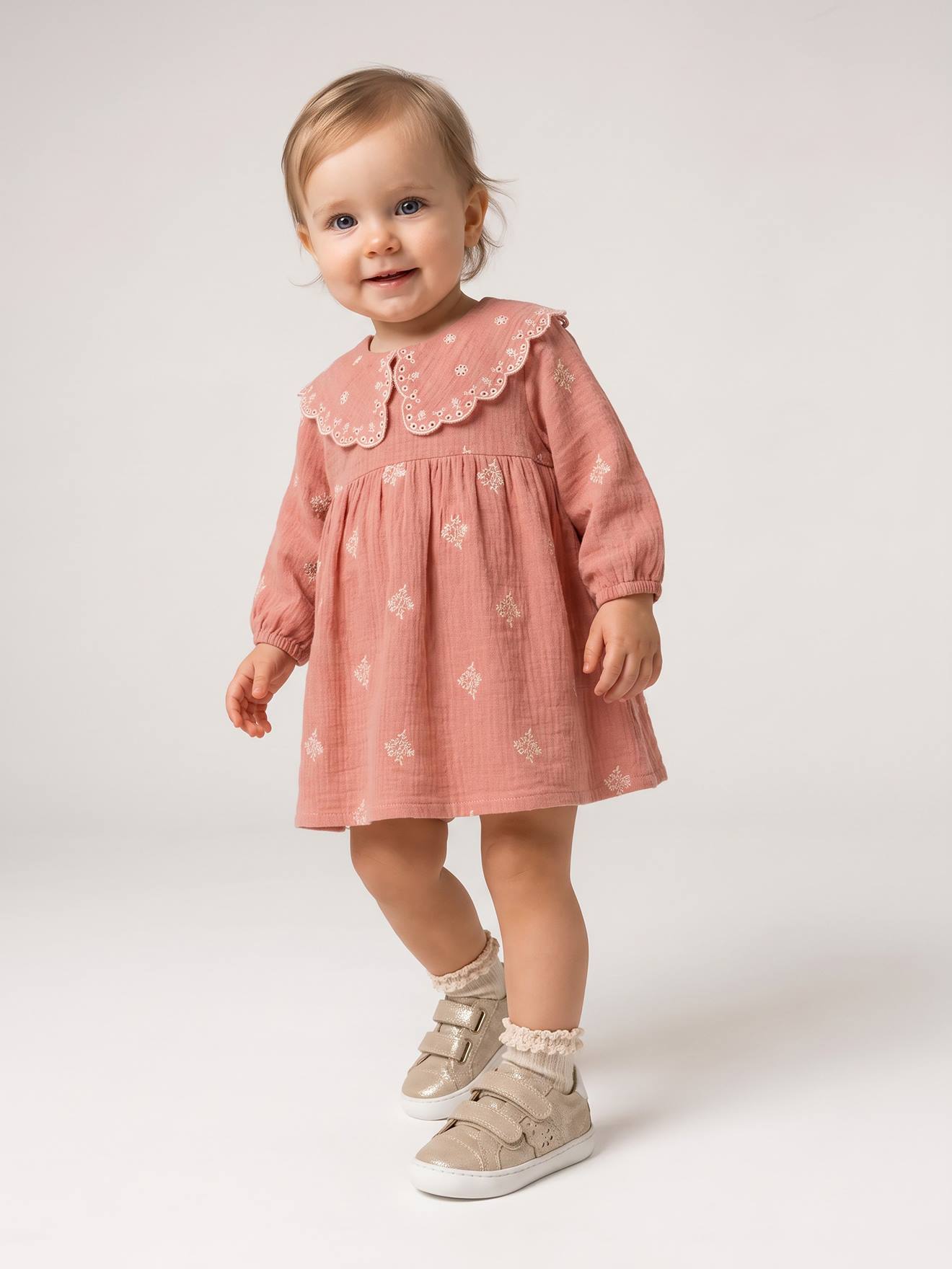 Robe bébé fille manches longues abricot