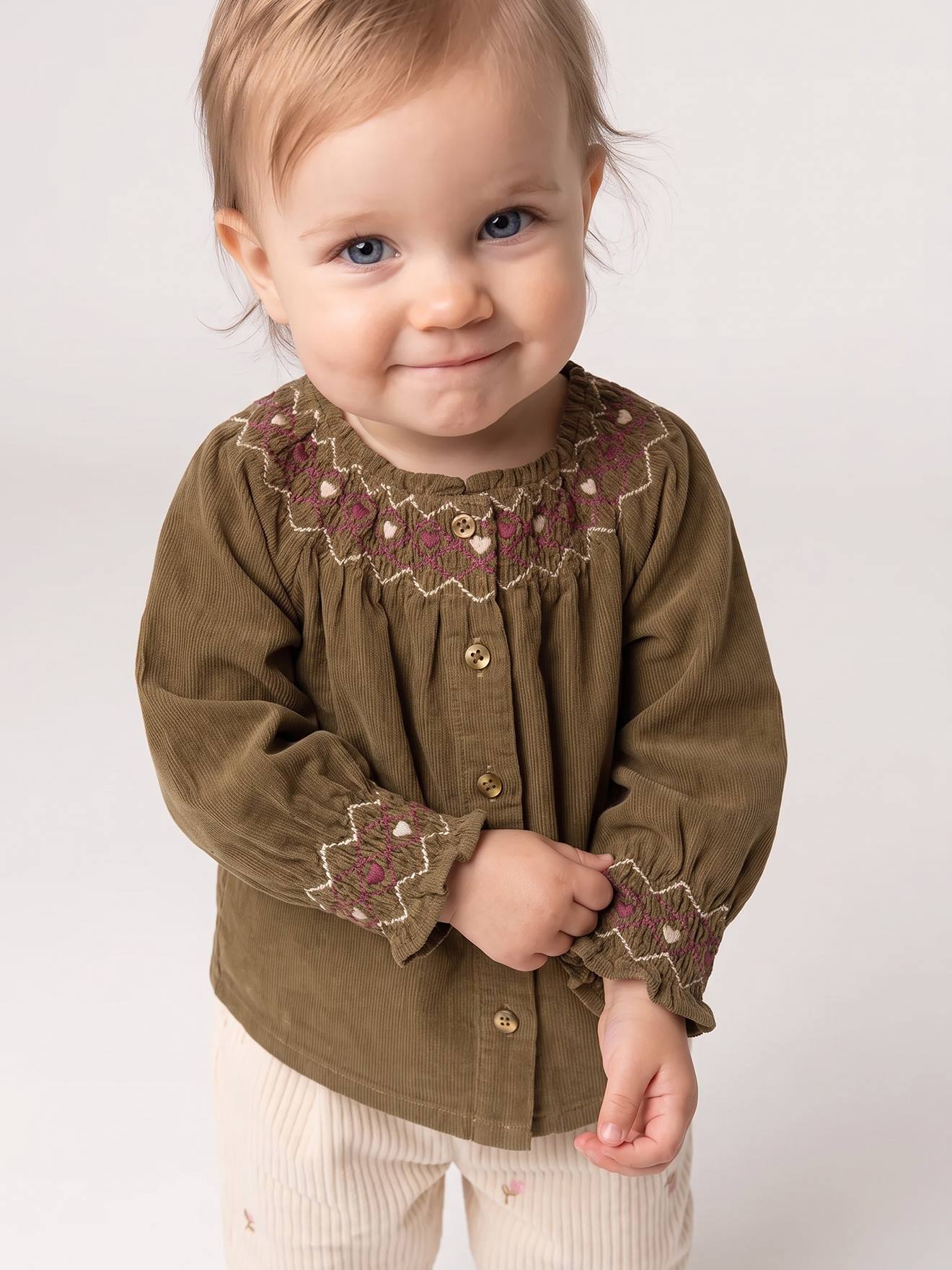 Blouse bébé fille manches longues olive