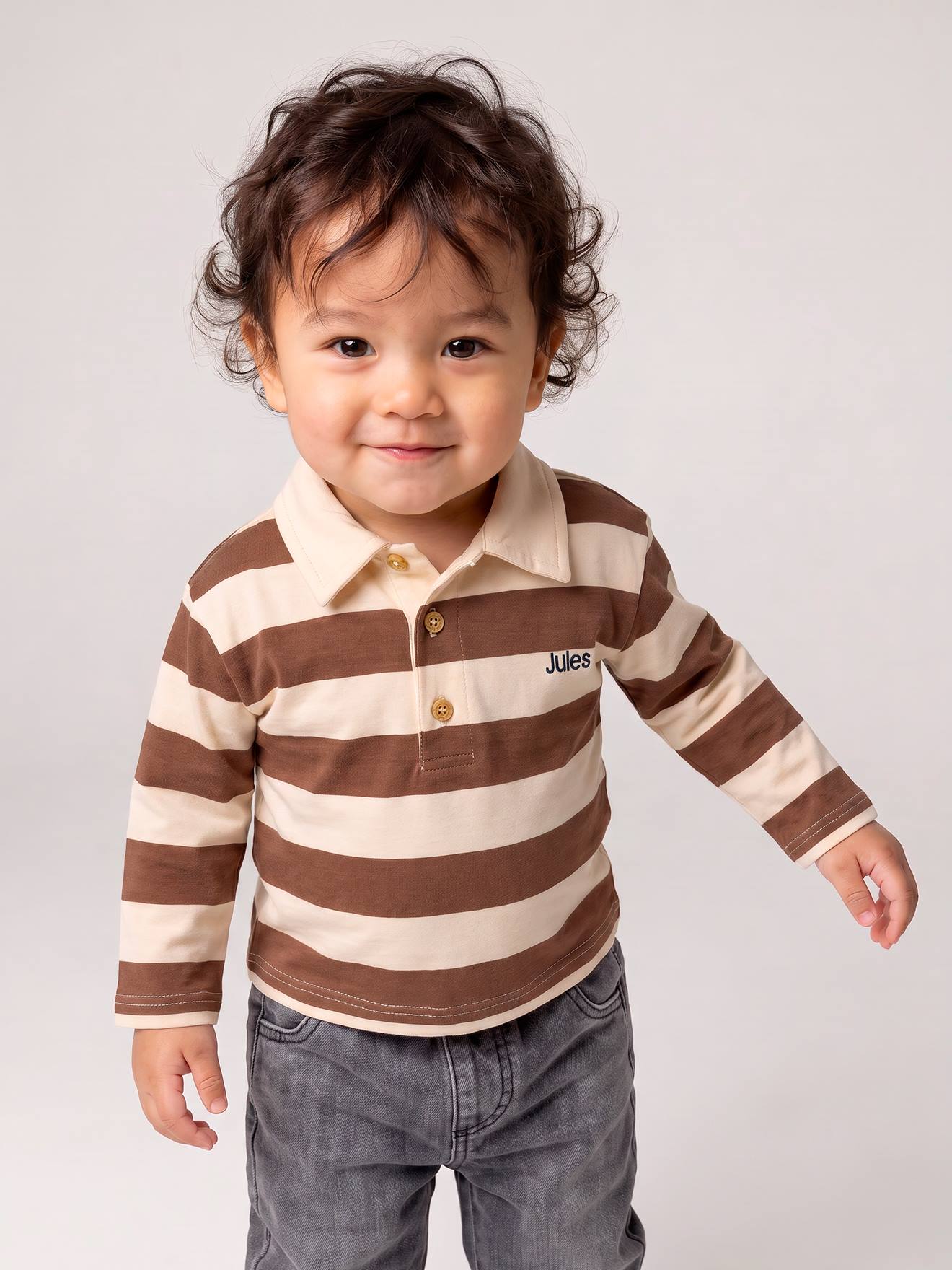 T-shirt polo bébé rayé manches longues cacao