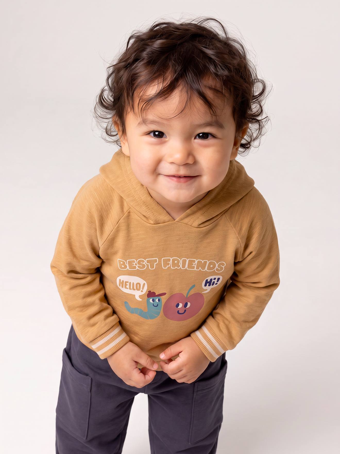 T-shirt à capuche manches longues bébé garçon ocre