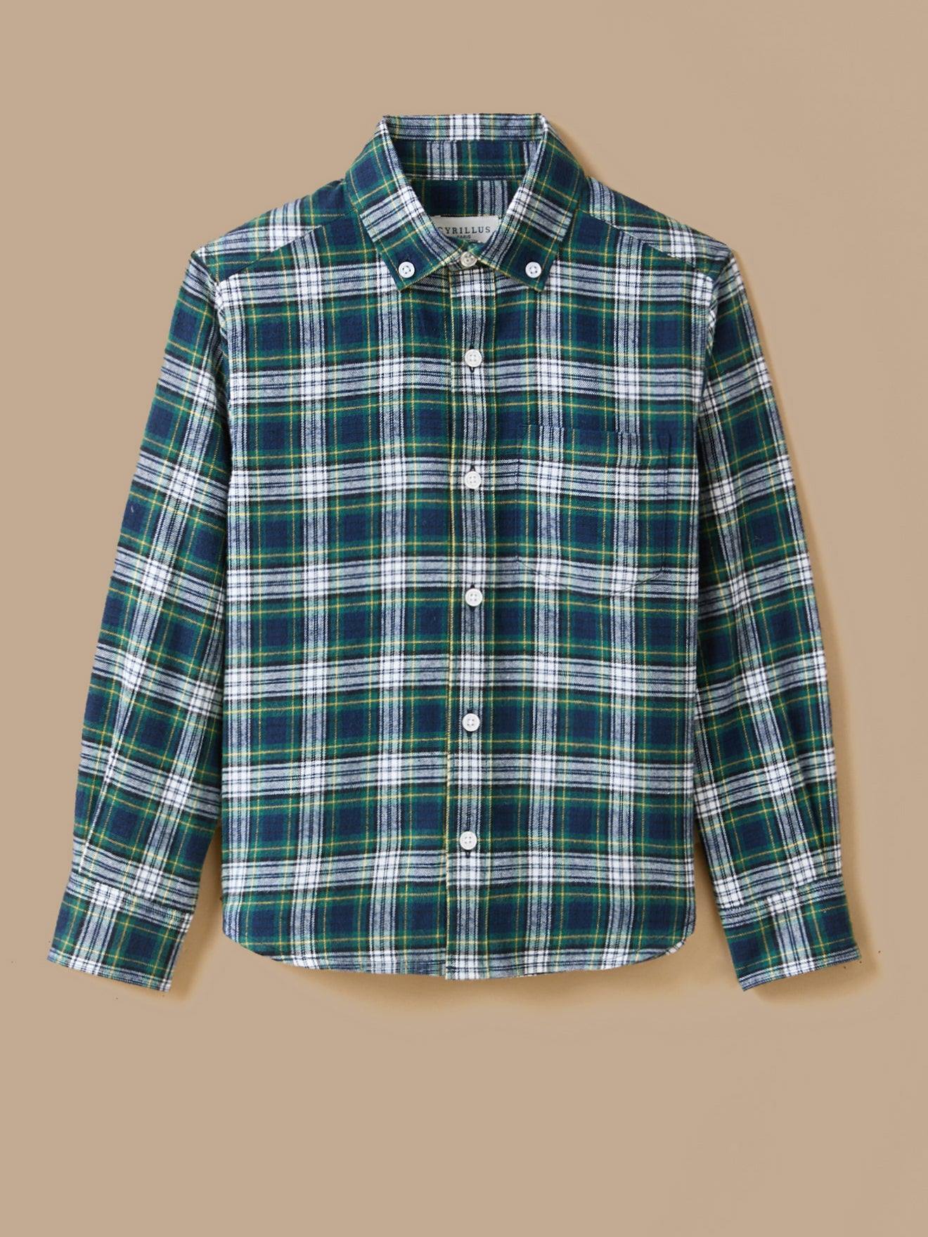Chemise Effet Flanelle Garçon Carreaux Ecossais Vert