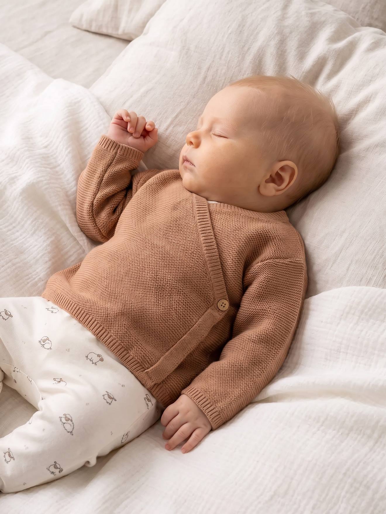Brassière bébé naissance tricot point mousse coton et laine cappuccino