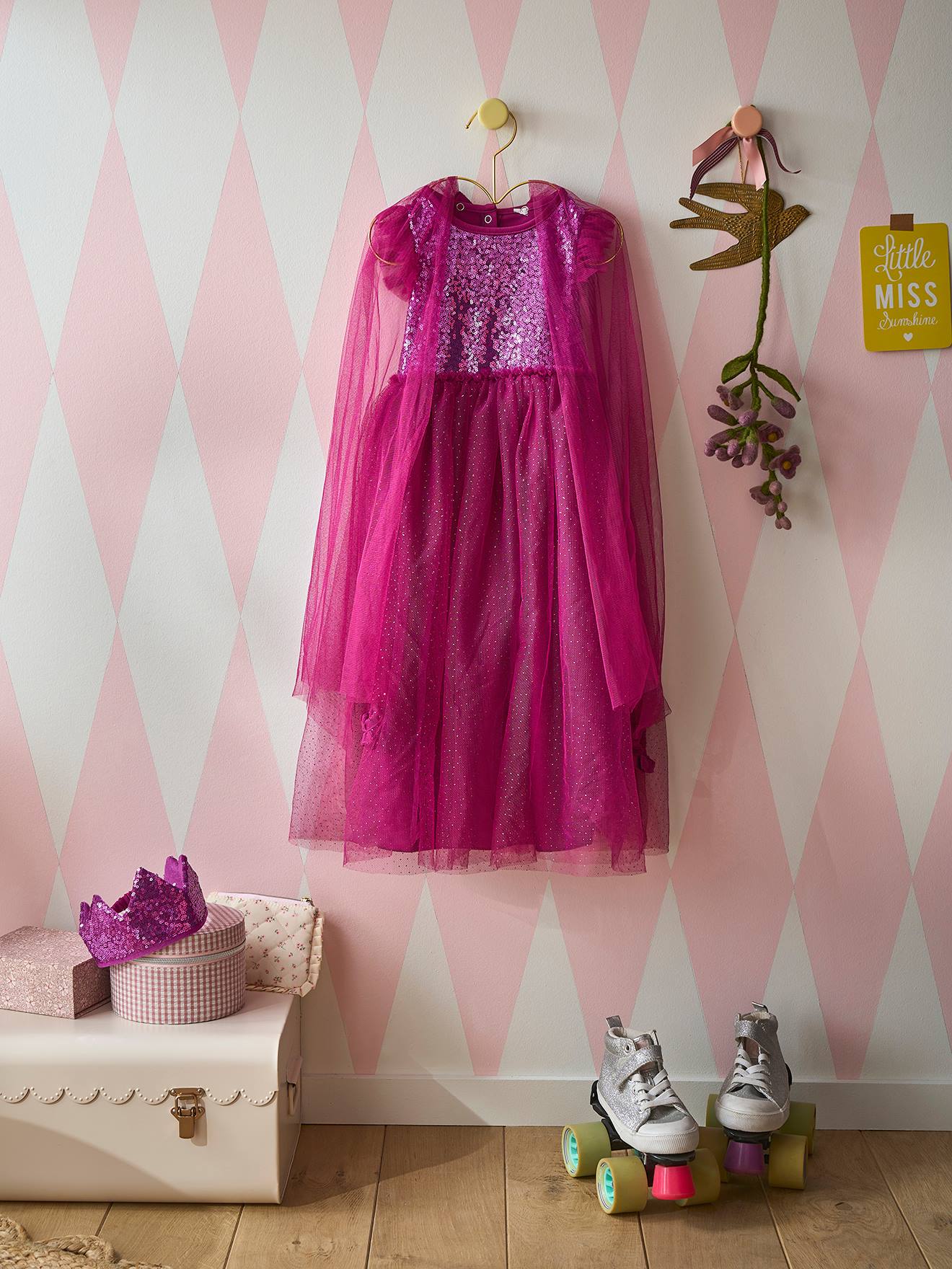 Déguisement de princesse avec voile et couronne prune