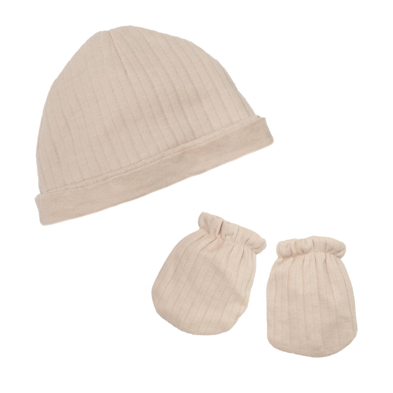 Lot Bonnet Et Moufles Naissance Beige