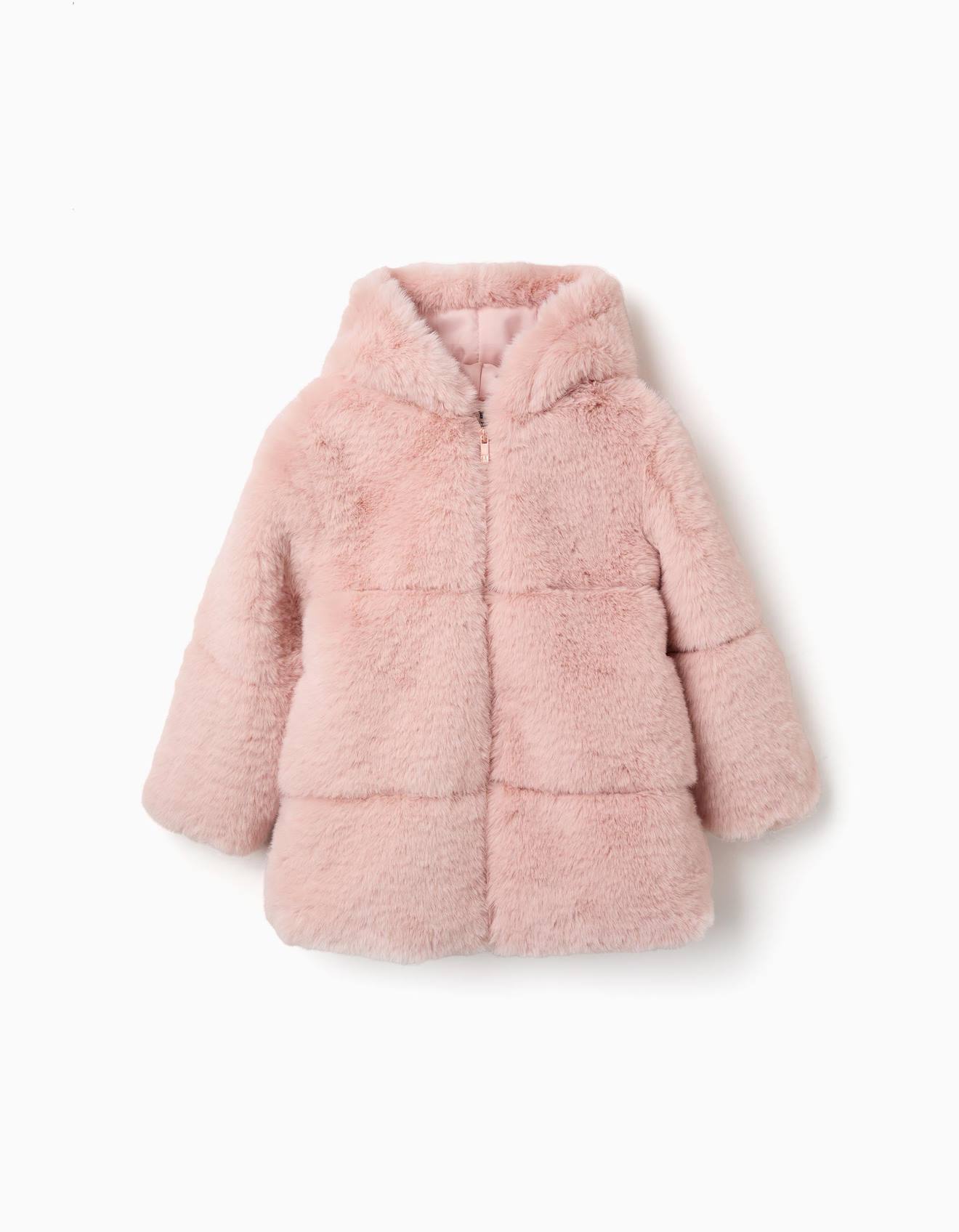 Manteau En Peluche Douce Synthétique À Capuche Et Doublure Rose Clair