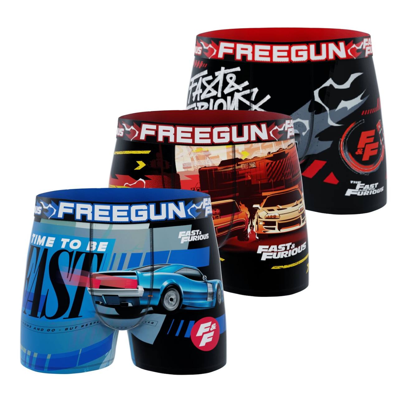 Lot De 3 Boxers Junior Fast & Furious Bleu/gris/rouge/jaune/noir