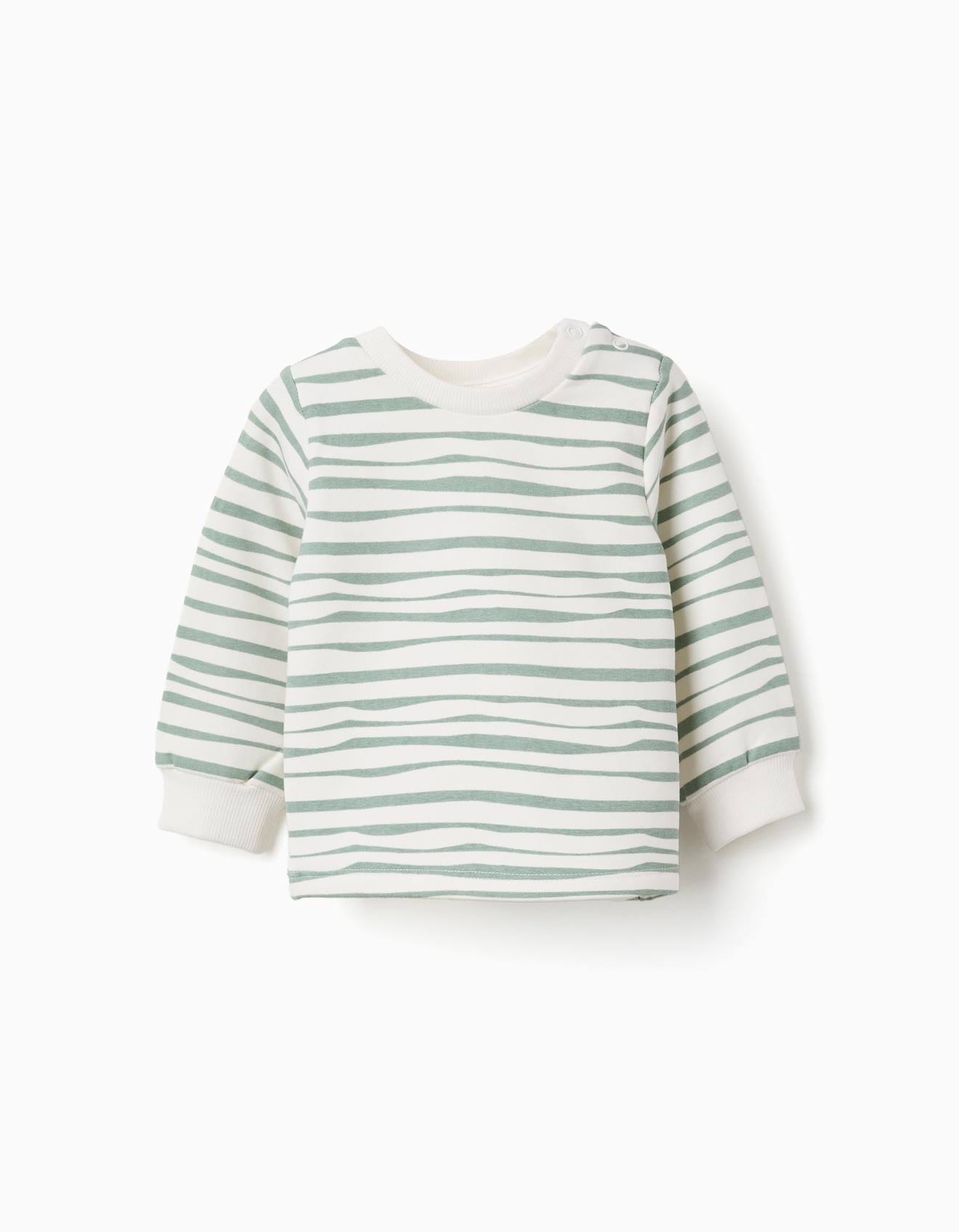 Sweat En Coton Peigné À Rayures Blanc