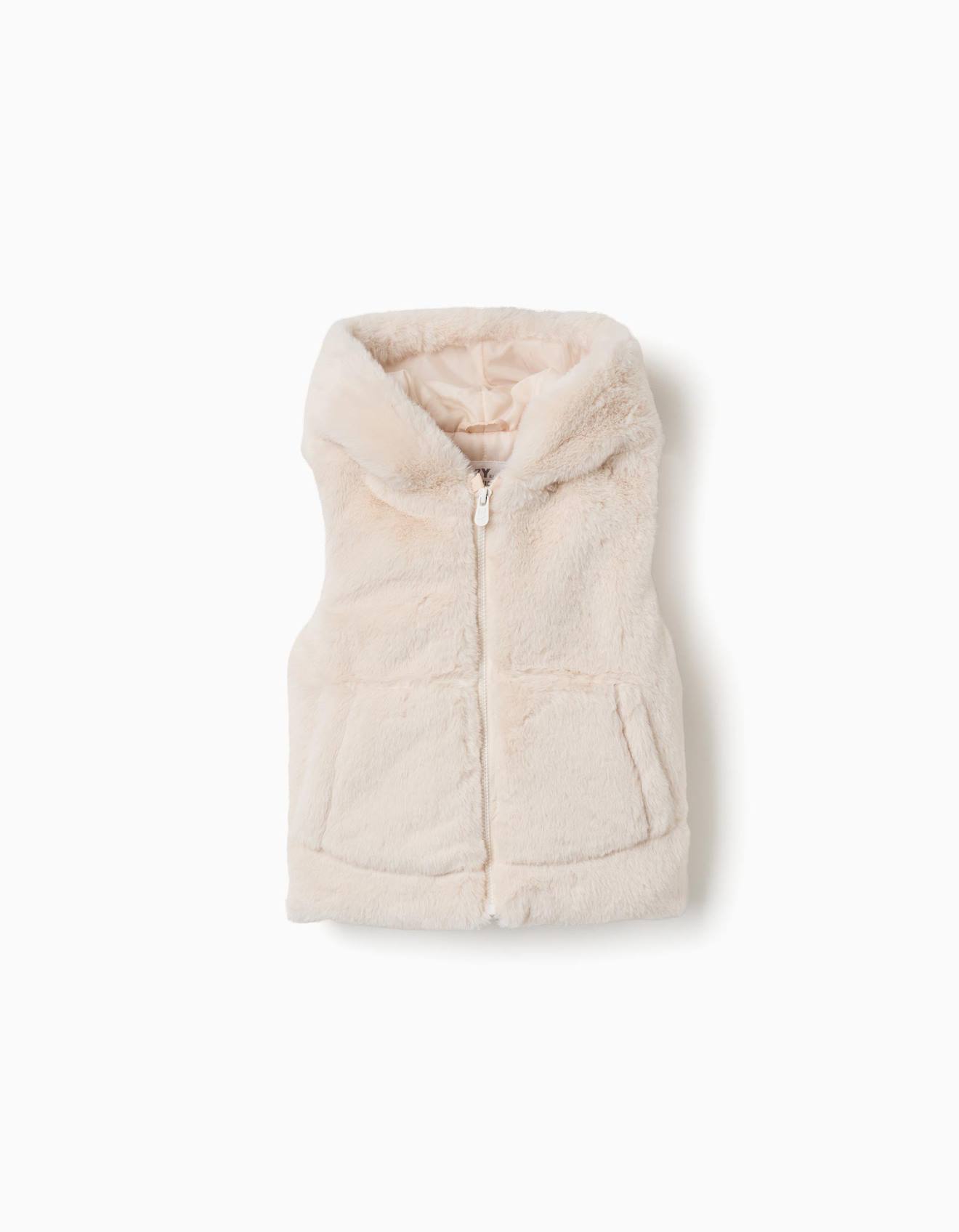Gilet Sans Manches En Peluche Douce Synthétique À Capuche Blanc