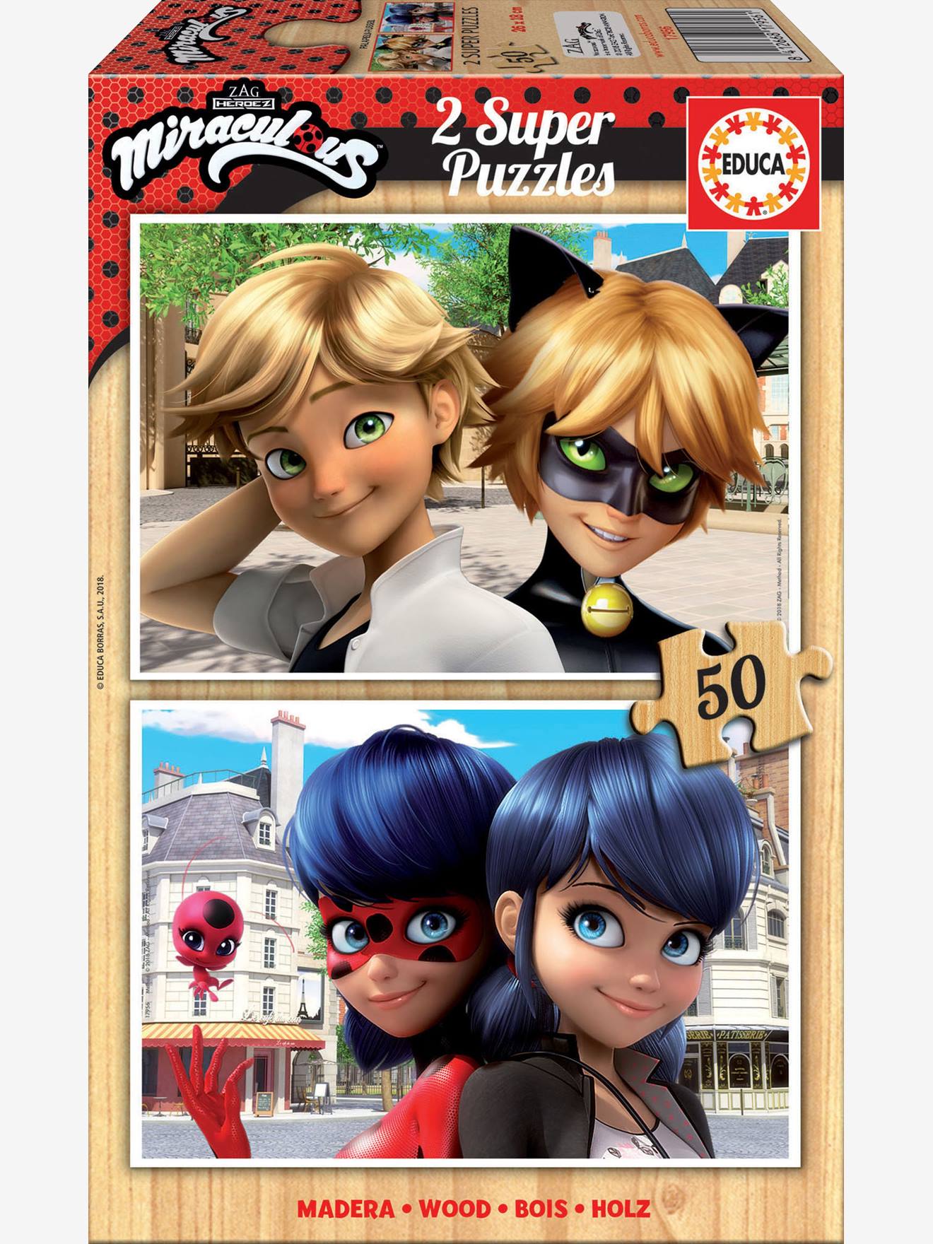 Lot De 2 Puzzles Bois 50 Pieces Miraculous Ladybug Educa Bunt Educa