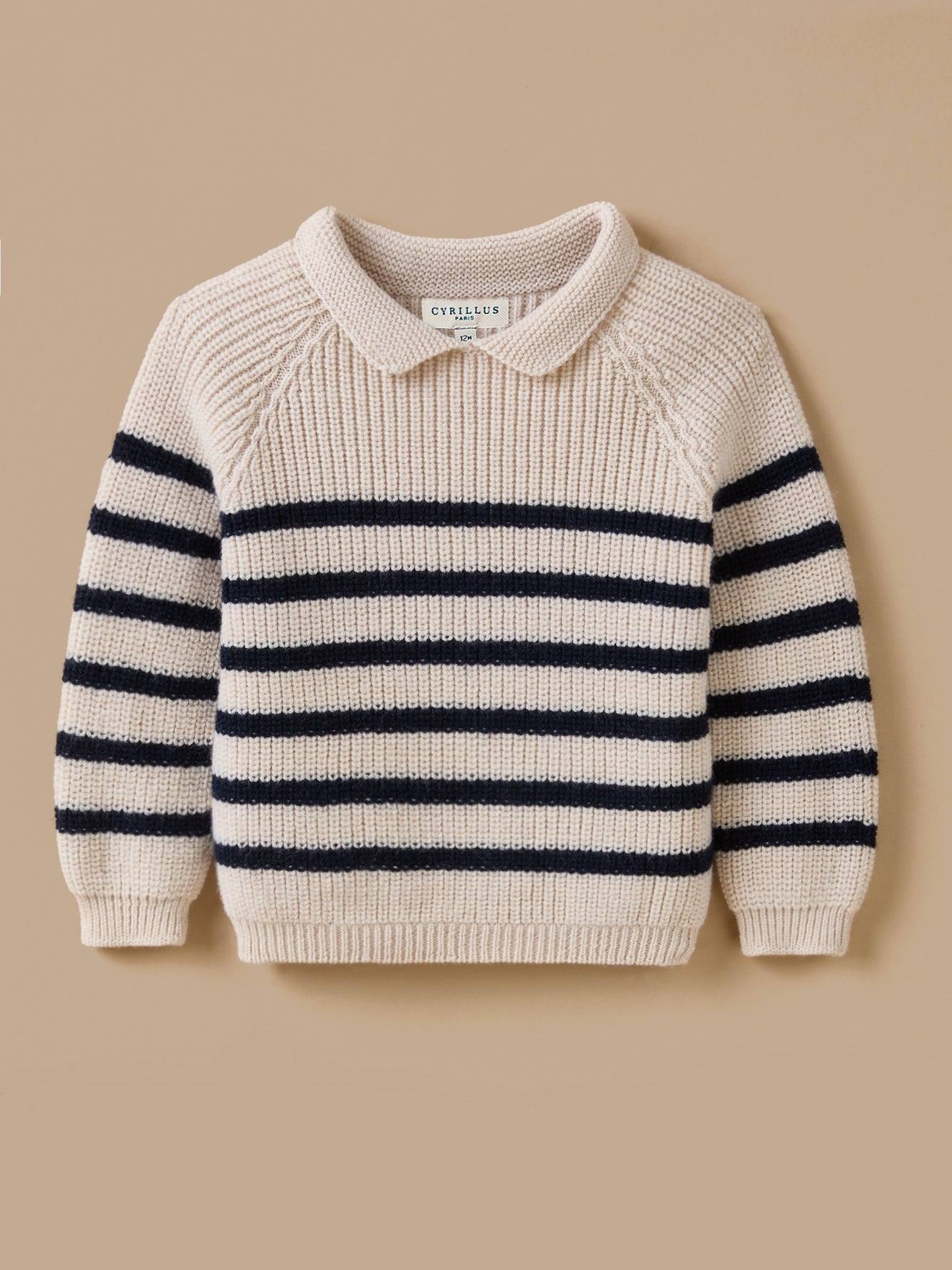 Pull Laine Mérinos Bébé - Cyrillus X Les 3 Tricoteurs Marine/ecru