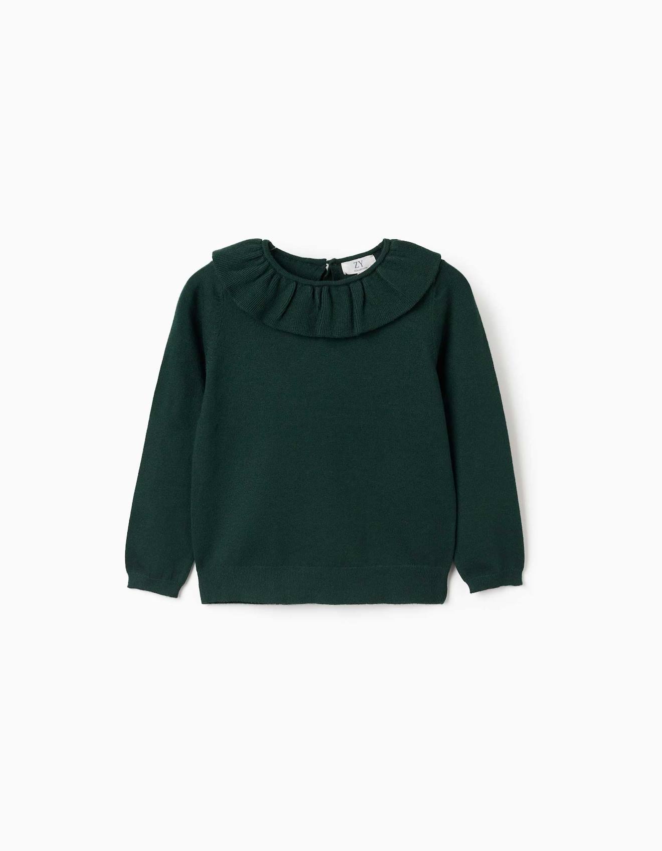 Pull En Maille Avec Col À Volants Vert Foncé Pull En Maille Avec Col À Volants Vert Foncé