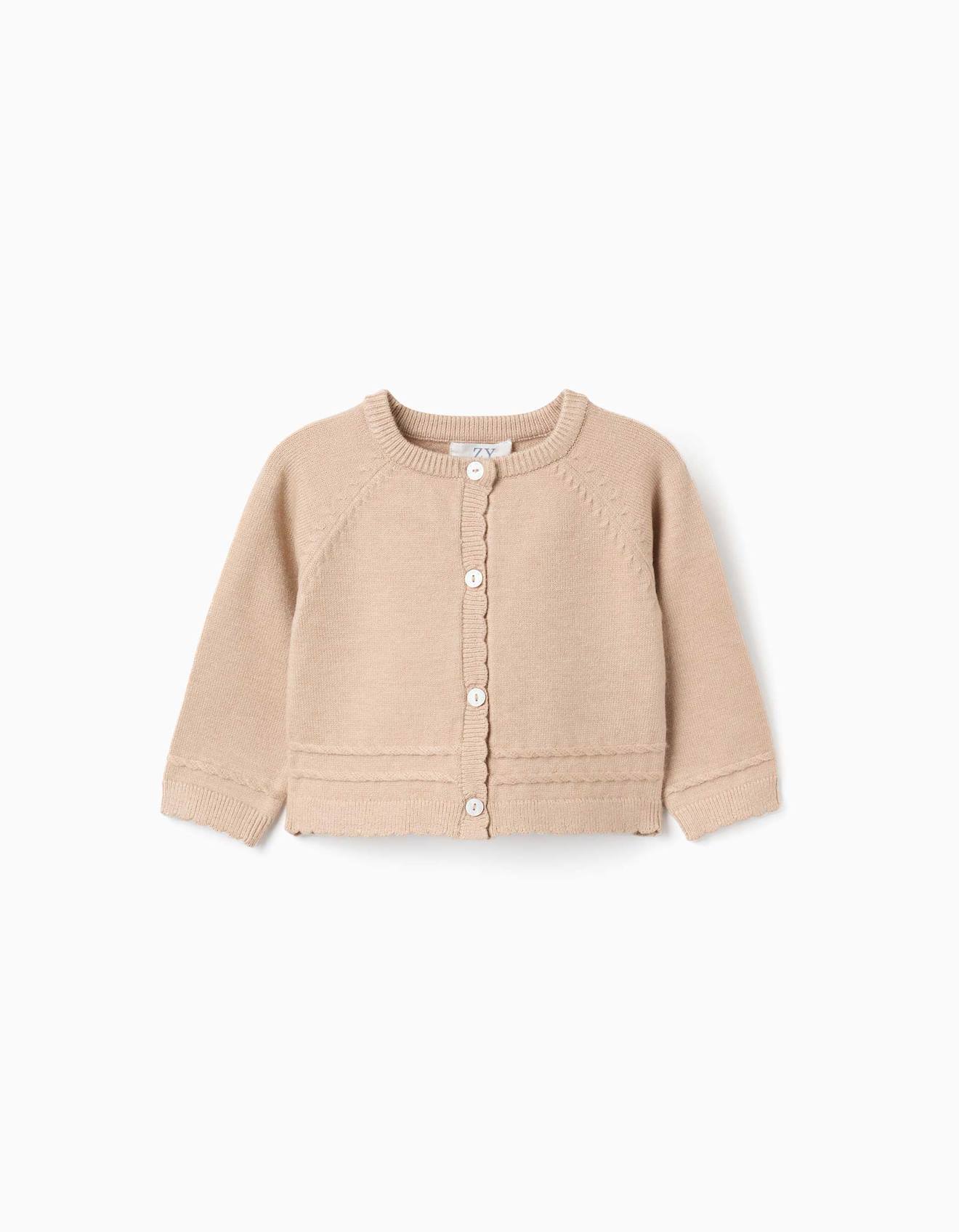Cardigan En Maille Avec Extrémités Festonnées B&s Beige Clair