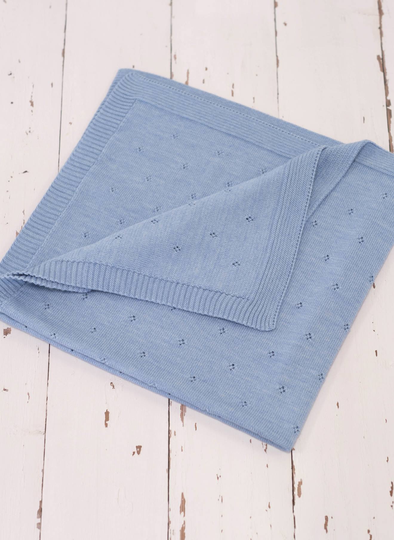 Couverture Bébé Mailles Ajourées 50% Laine 50% Acrylique Bleu Clair (La Manufacture De La Layette) - Image 2