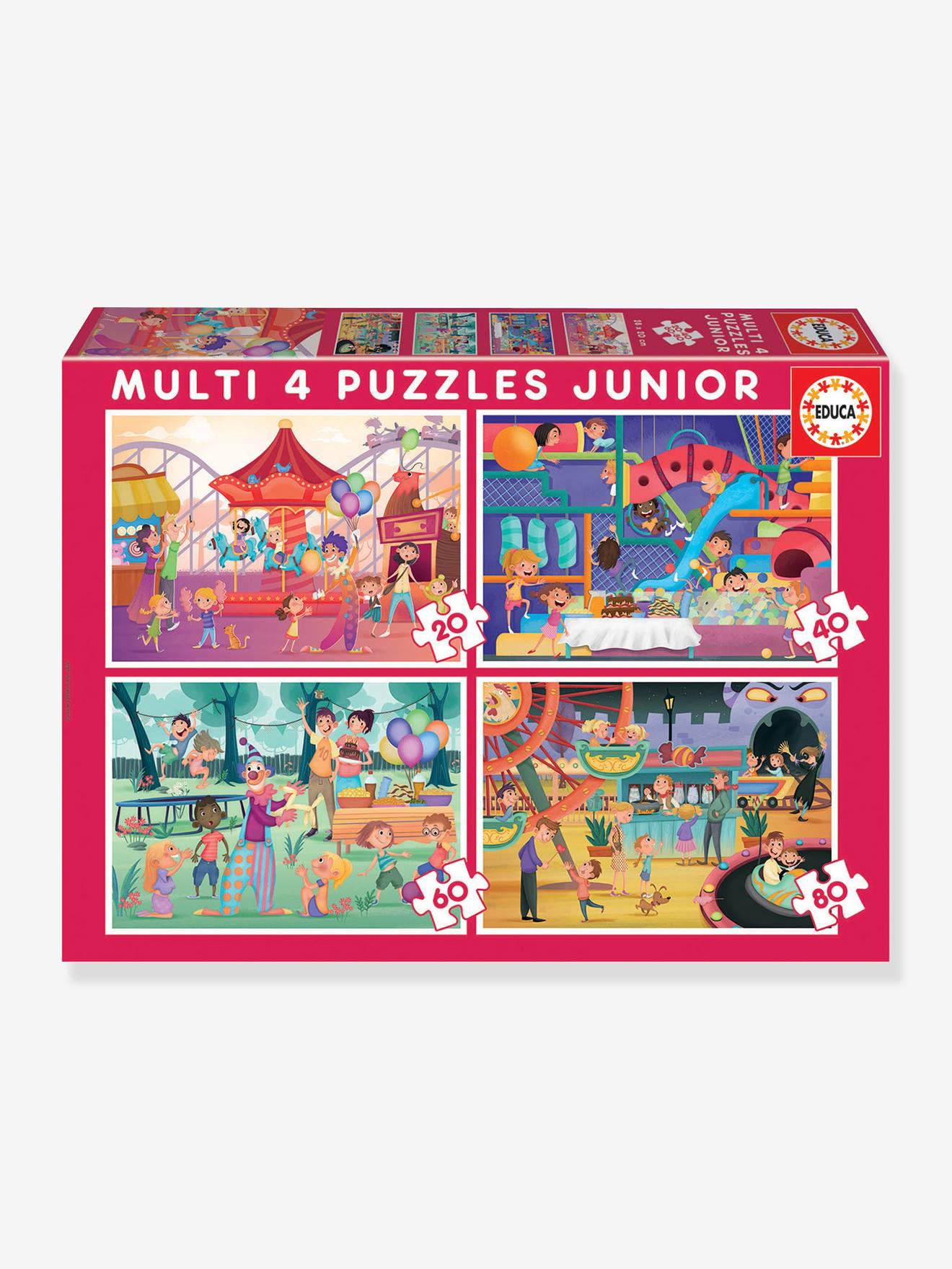 Lot de 4 puzzles progressifs 20 à 80 pièces Multi 4 Junior Parc d’attraction et fêtes foraines EDUCA