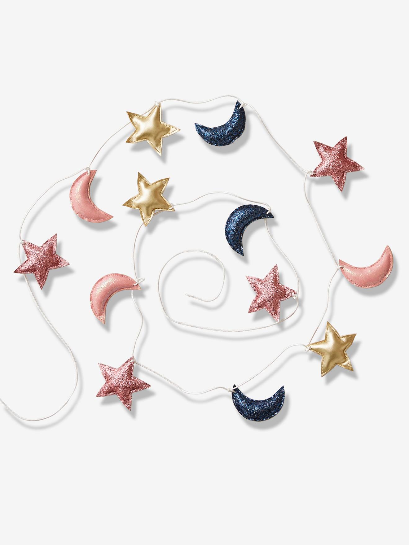 Guirlande étoiles et lune rose foncé