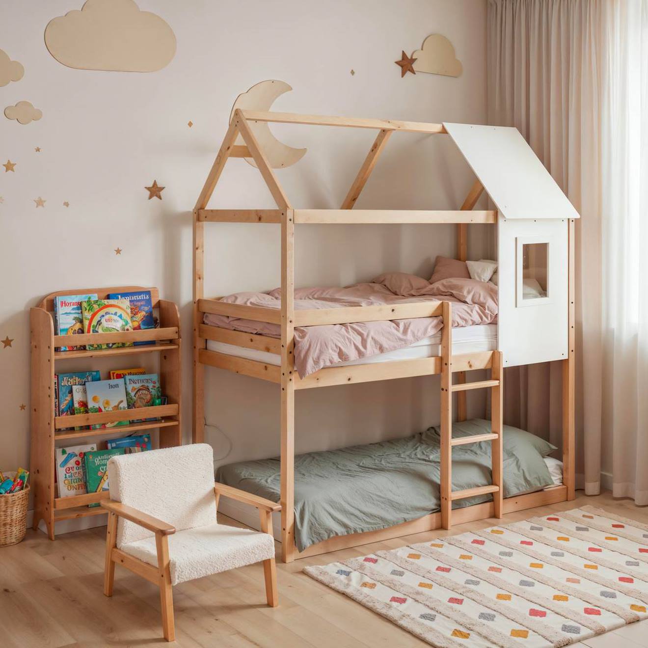 Lit Cabane Superposé En Pin - Boscoco Beige