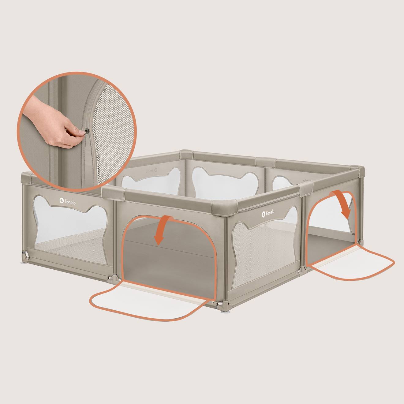 Grand Parc Bébé Willow Xl Avec Côtés En Maille Et Grille De Protection Beige Sand (Lionelo) - Image 2