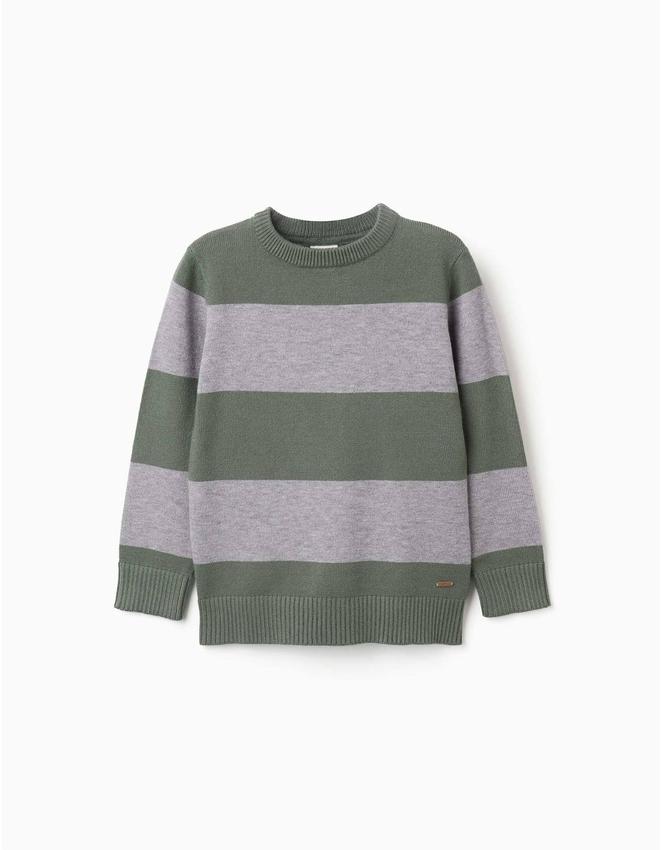 Pull En Maille À Rayures Vert Foncé
