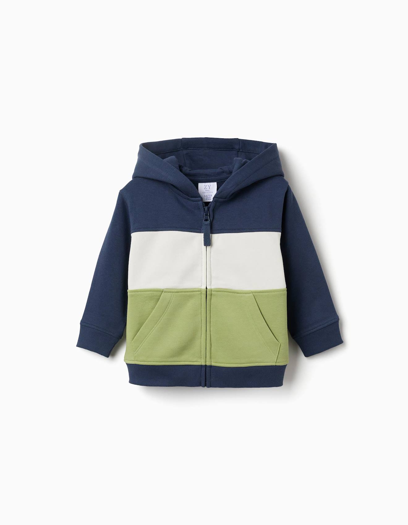 Sweat Zippé En Coton Peigné À Capuche Et Bloc De Couleurs Bleu Foncé