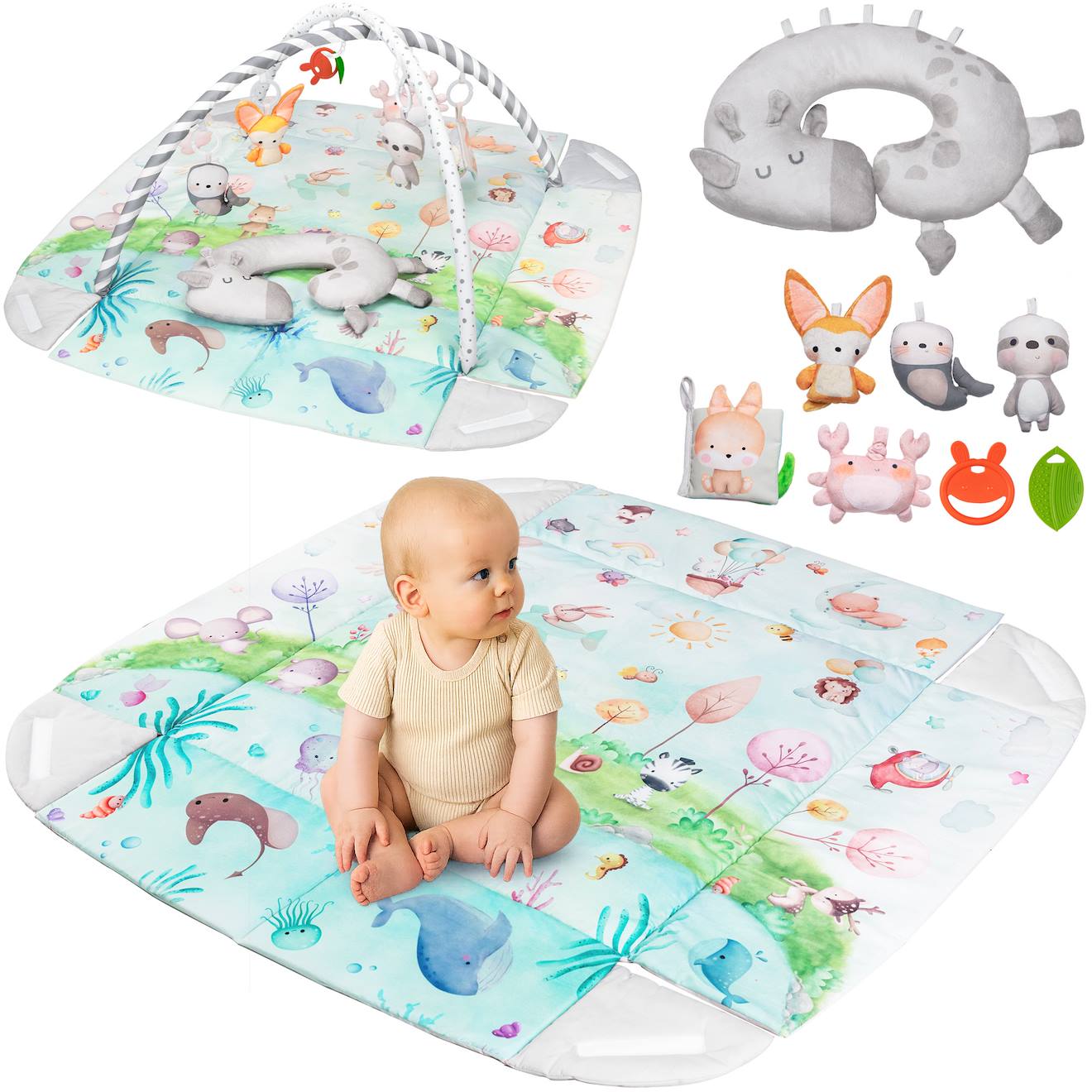 Tapis D’éveil Bébé 2en1 Anika Avec Fonction Parc Et Jouets Interactifs Multicolor