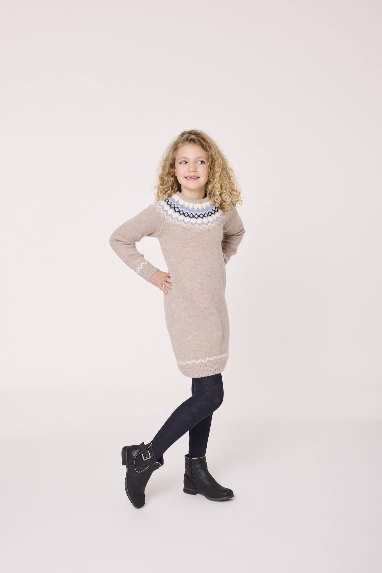 Robe Manches Longues Fille Taupe Chine Robe Manches Longues Fille Taupe Chine