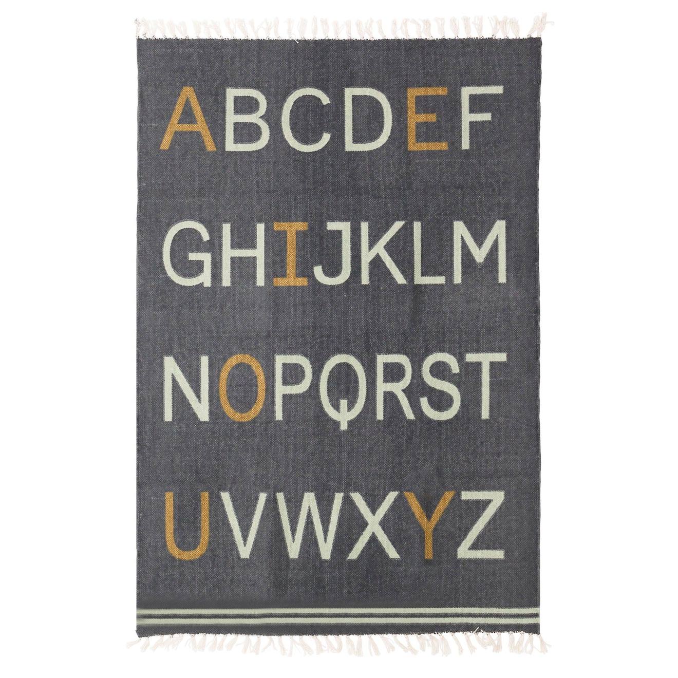 Tapis Enfant En Coton Alphabet Gris Minéral
