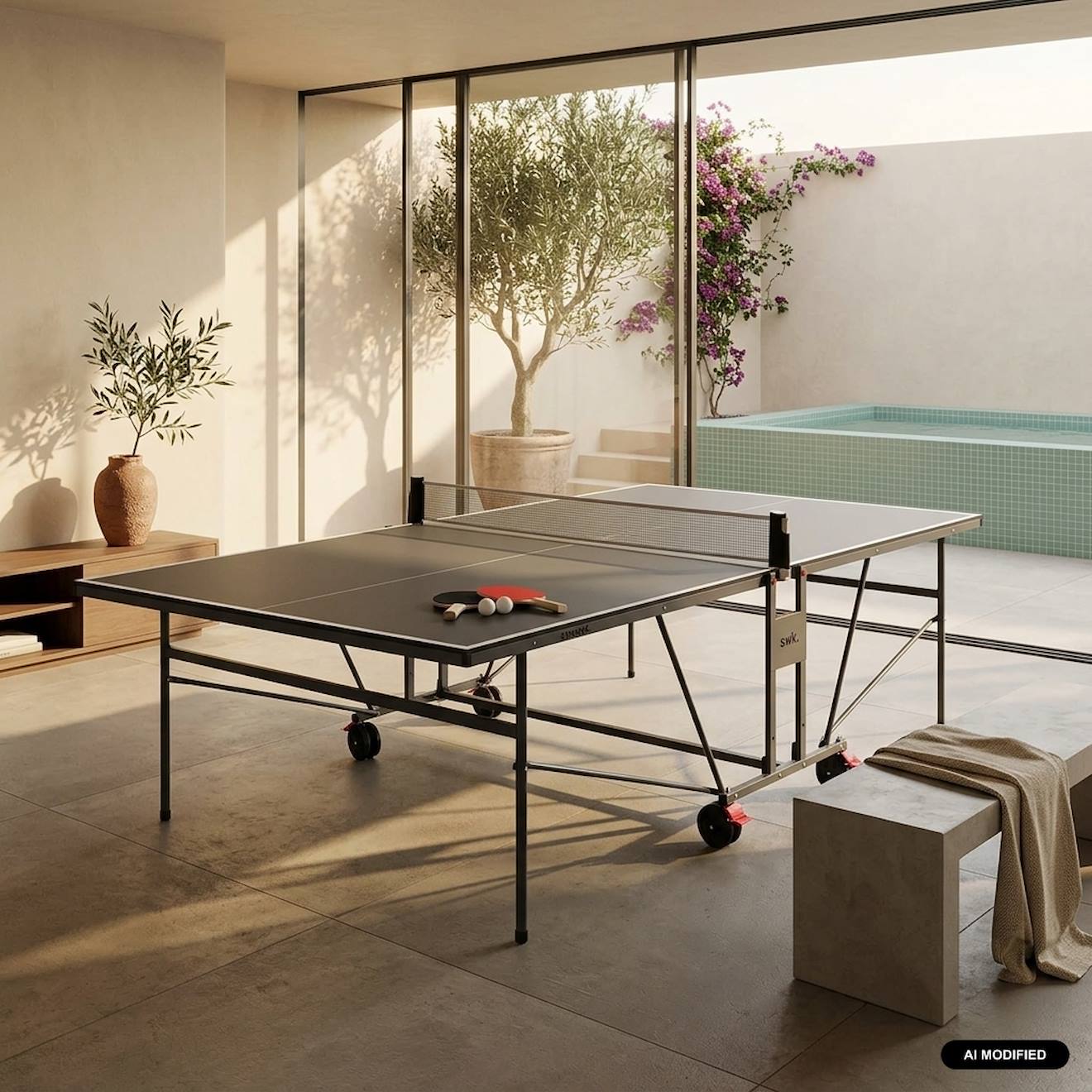 Table De Ping Pong Indoor, Avec 2 Raquettes Et 3 Balles, Utilisation Intérieure Gris Table De Ping Pong Indoor, Avec 2 Raquettes Et 3 Balles, Utilisation Intérieure Gris