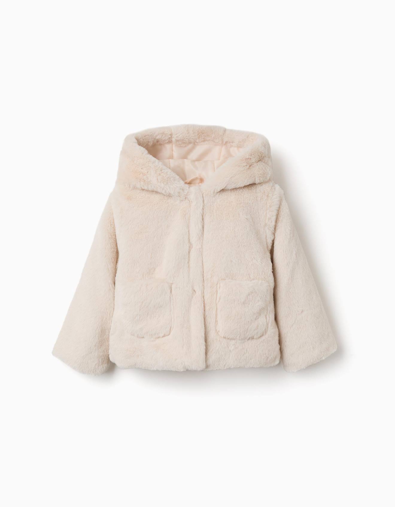 Veste En Peluche Douce Synthétique Avec Capuche Et Poches Blanc