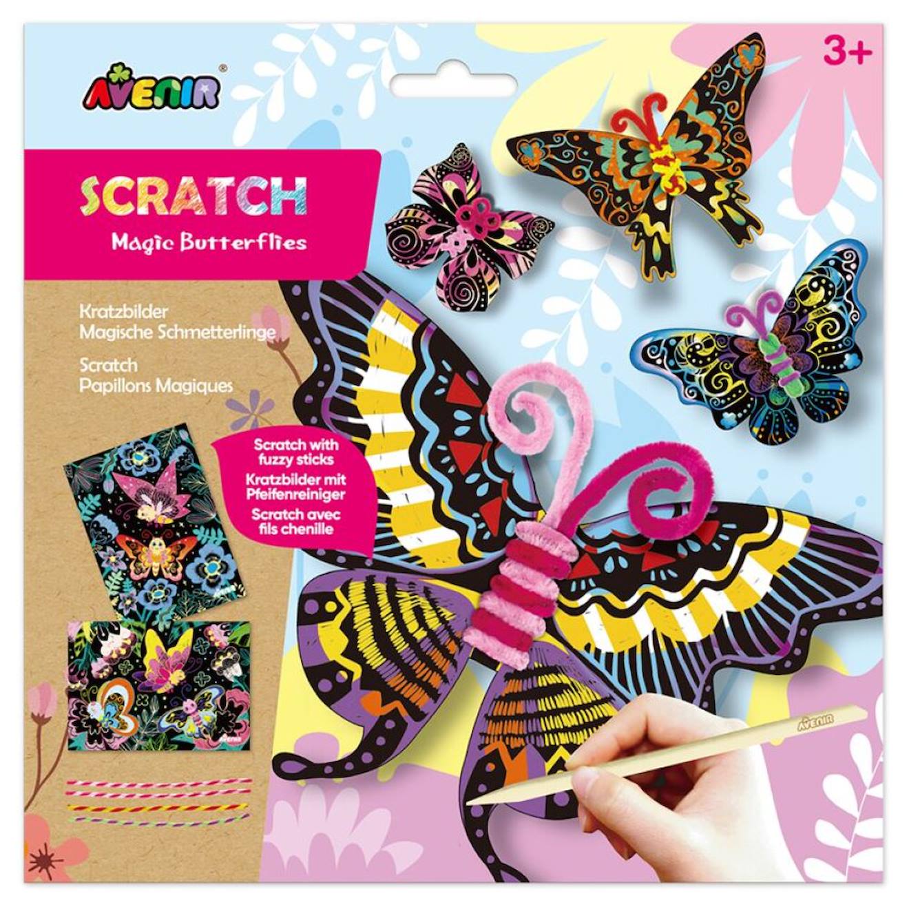 Art À Gratter Avec Fils Chenille - Papillons Multicolor