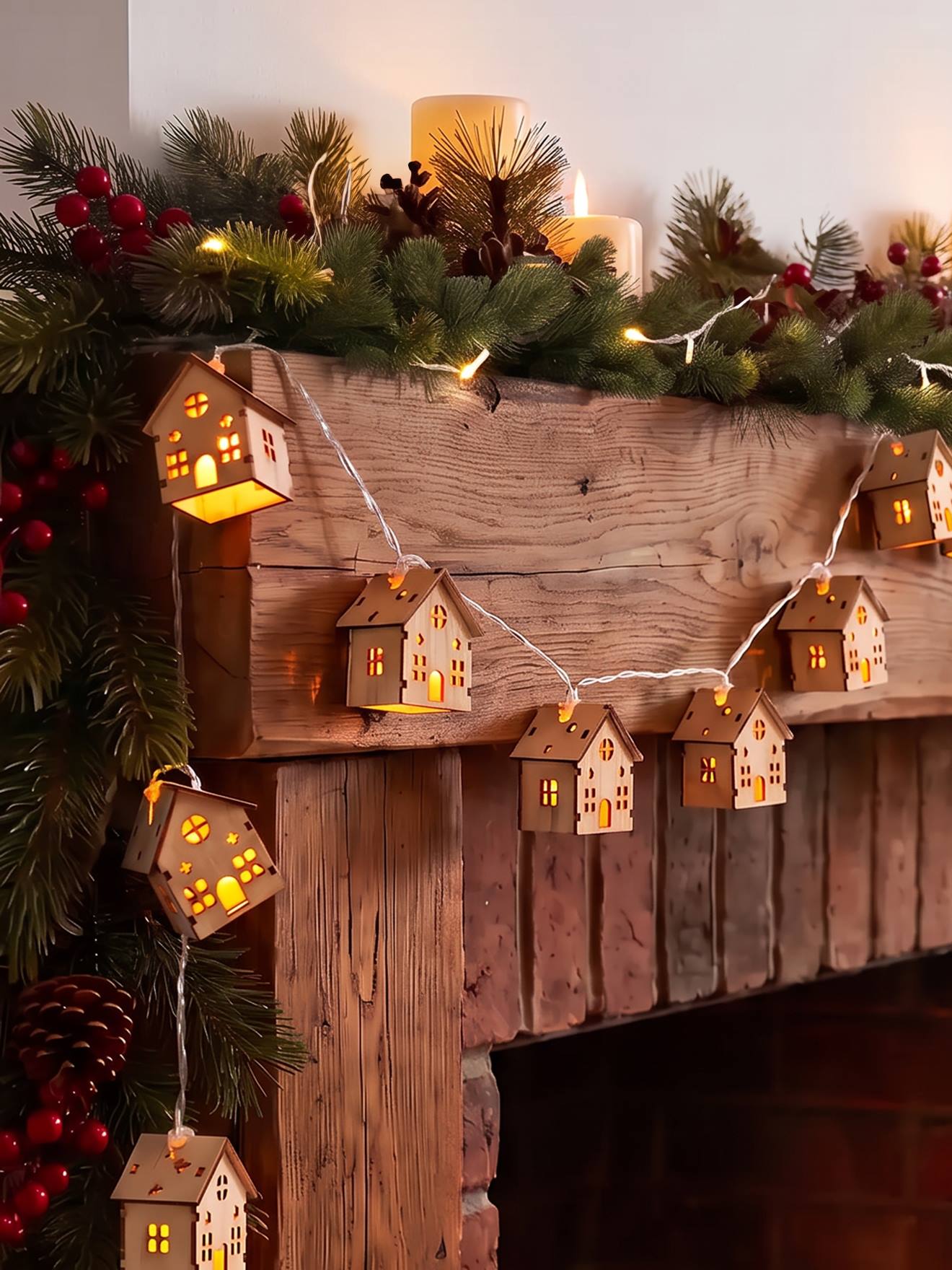Guirlande lumineuse maisons beige