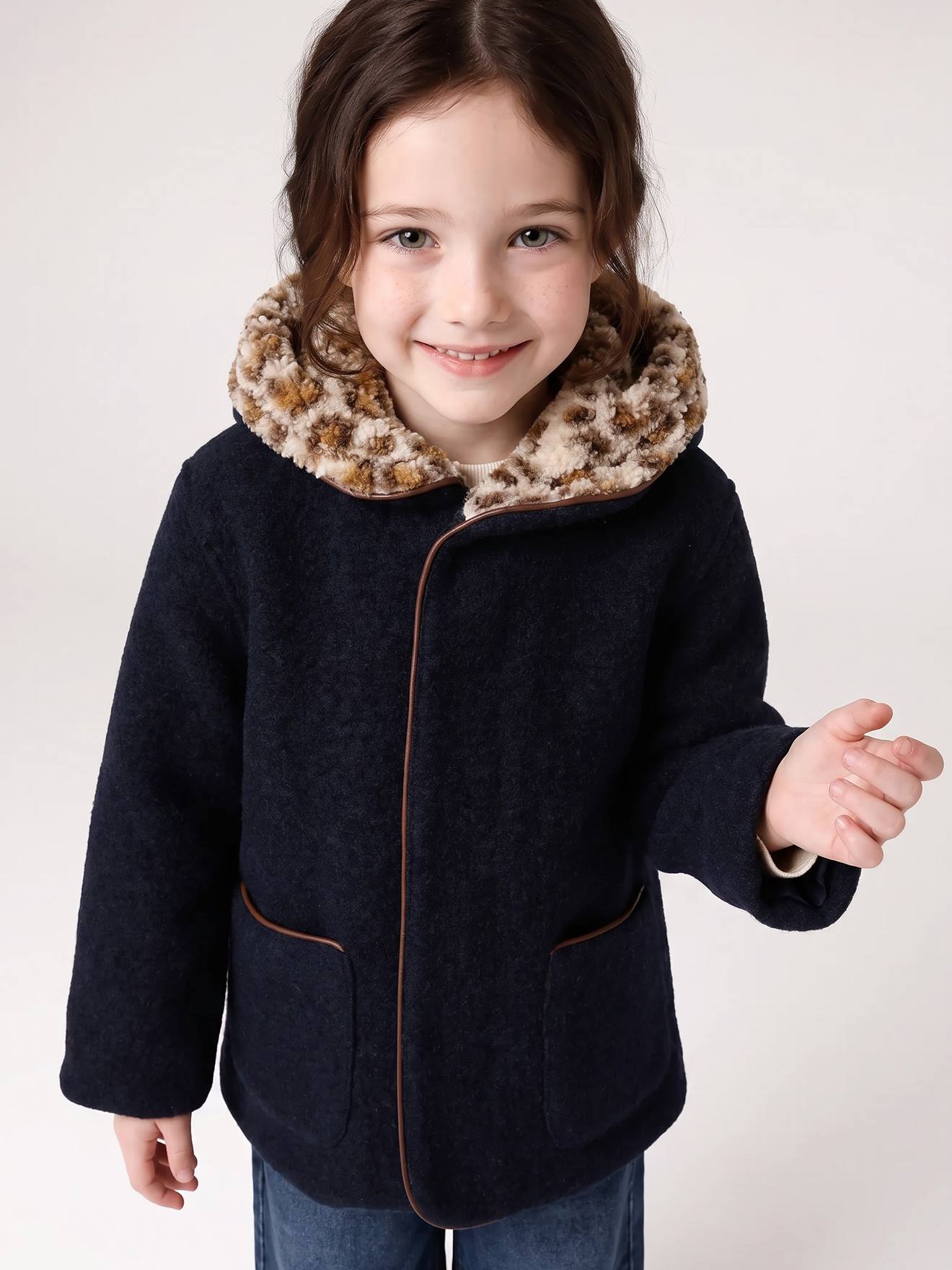 Manteau fille à capuche marine