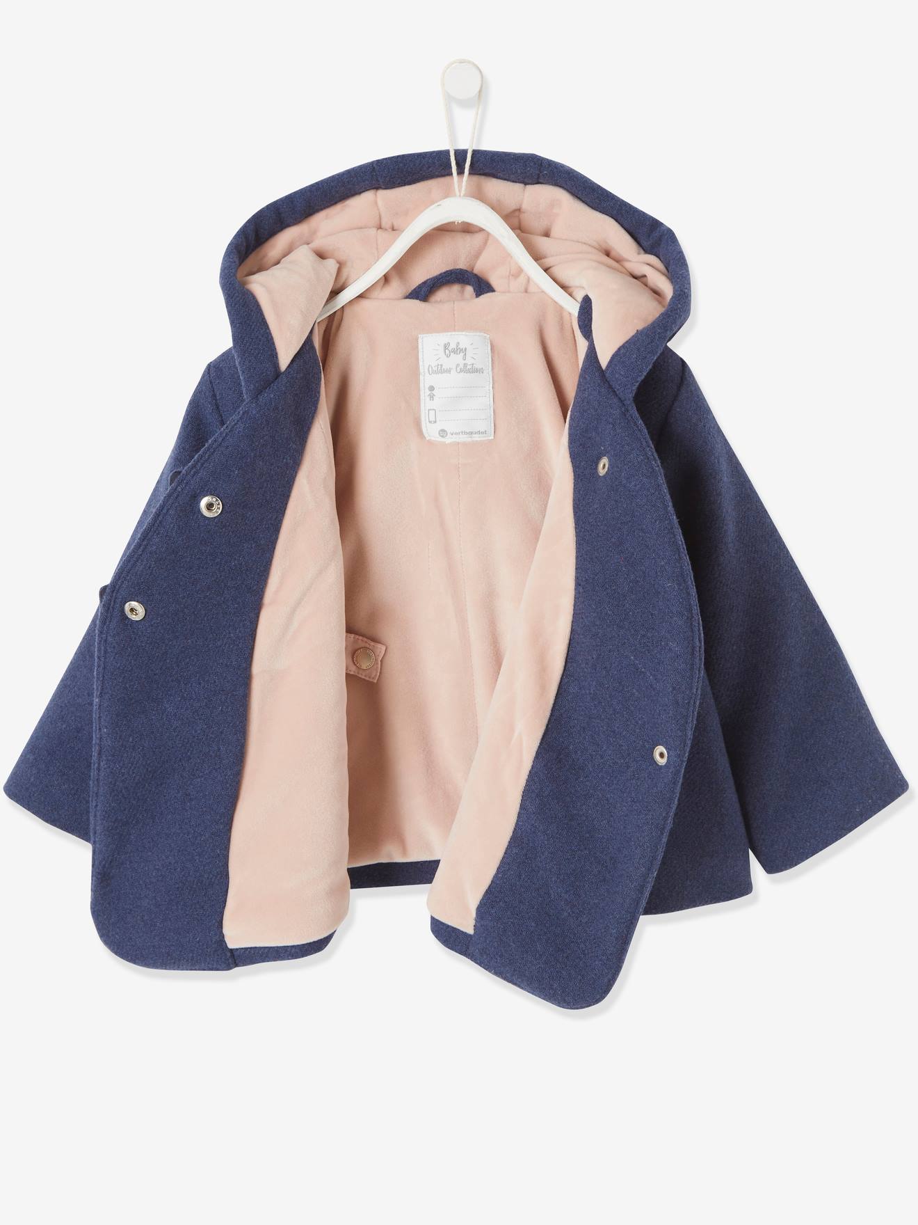 Manteau A Capuche Bebe Fille Lainage Double Et Ouatine Gris Clair Chine Vertbaudet