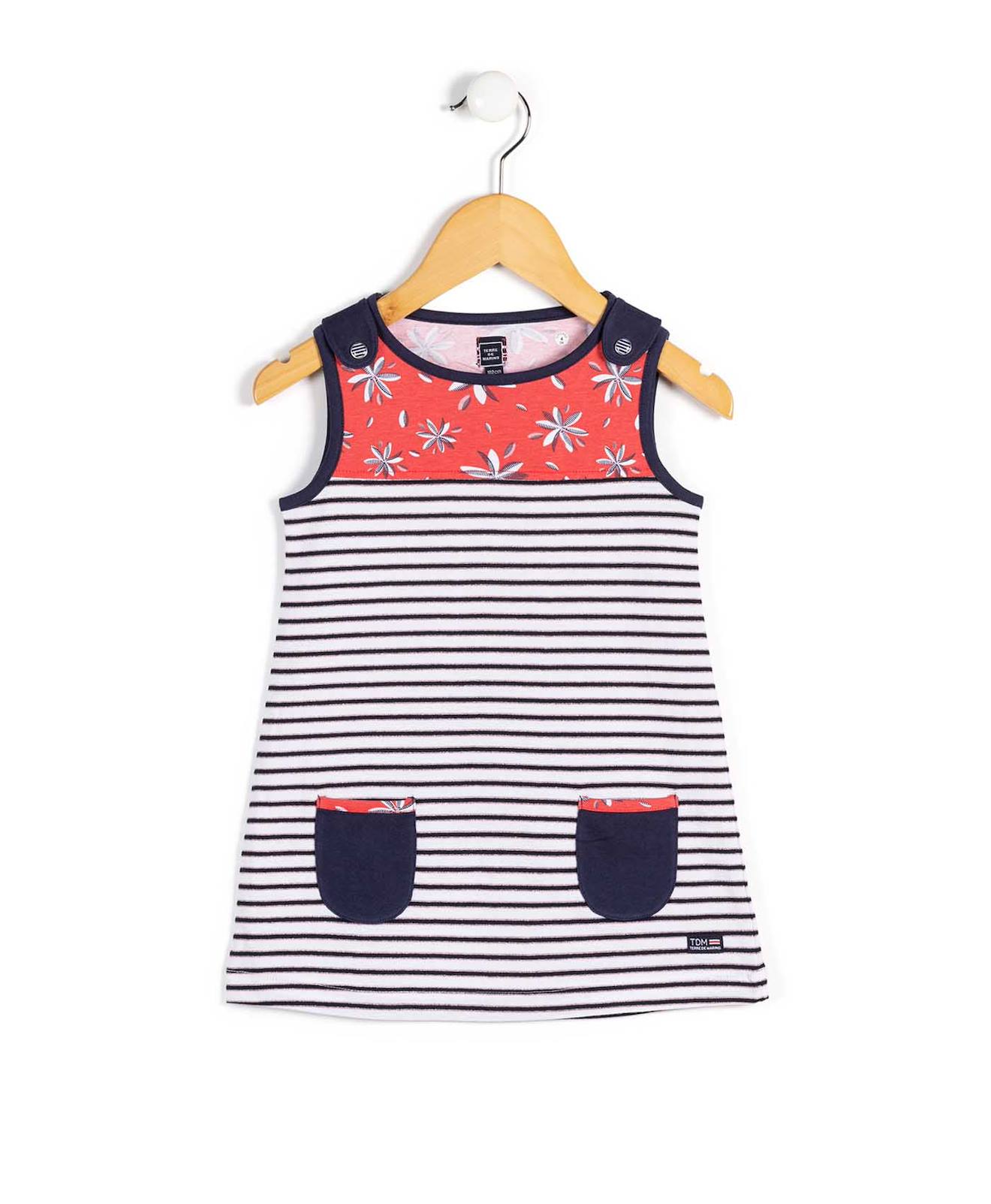 Tunique Sans Manches Fille Fond Blanc Raye Indigo
